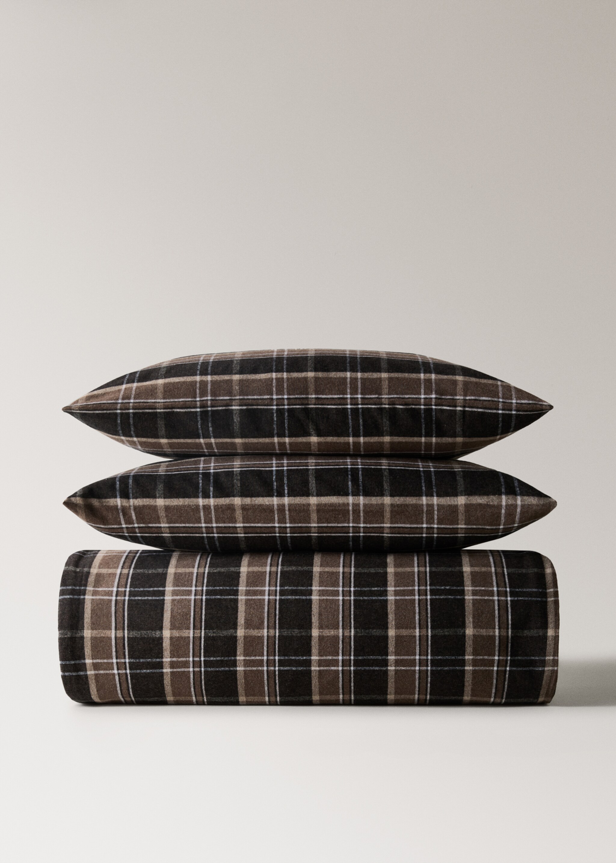 Povlak na přikrývku s kostkou bavlněný flanel, na postel 90 cm - Zboží bez modelu, Hnědá. Ref: 17018279-00.