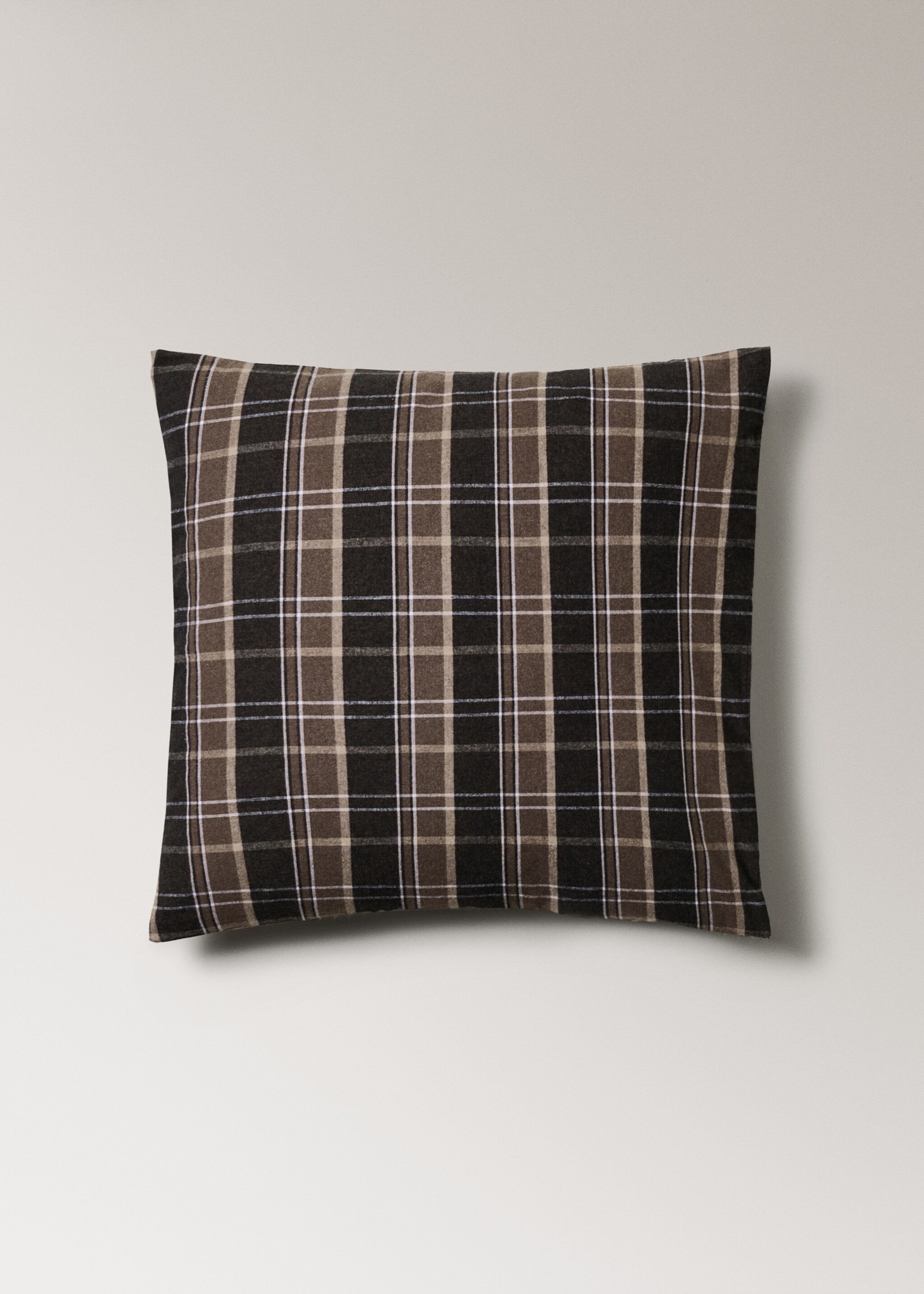 Flannel cotton melange-yarn pillowcase with check pattern 60x60 cm - Article without model, Brown. Ref: 17018280-00.