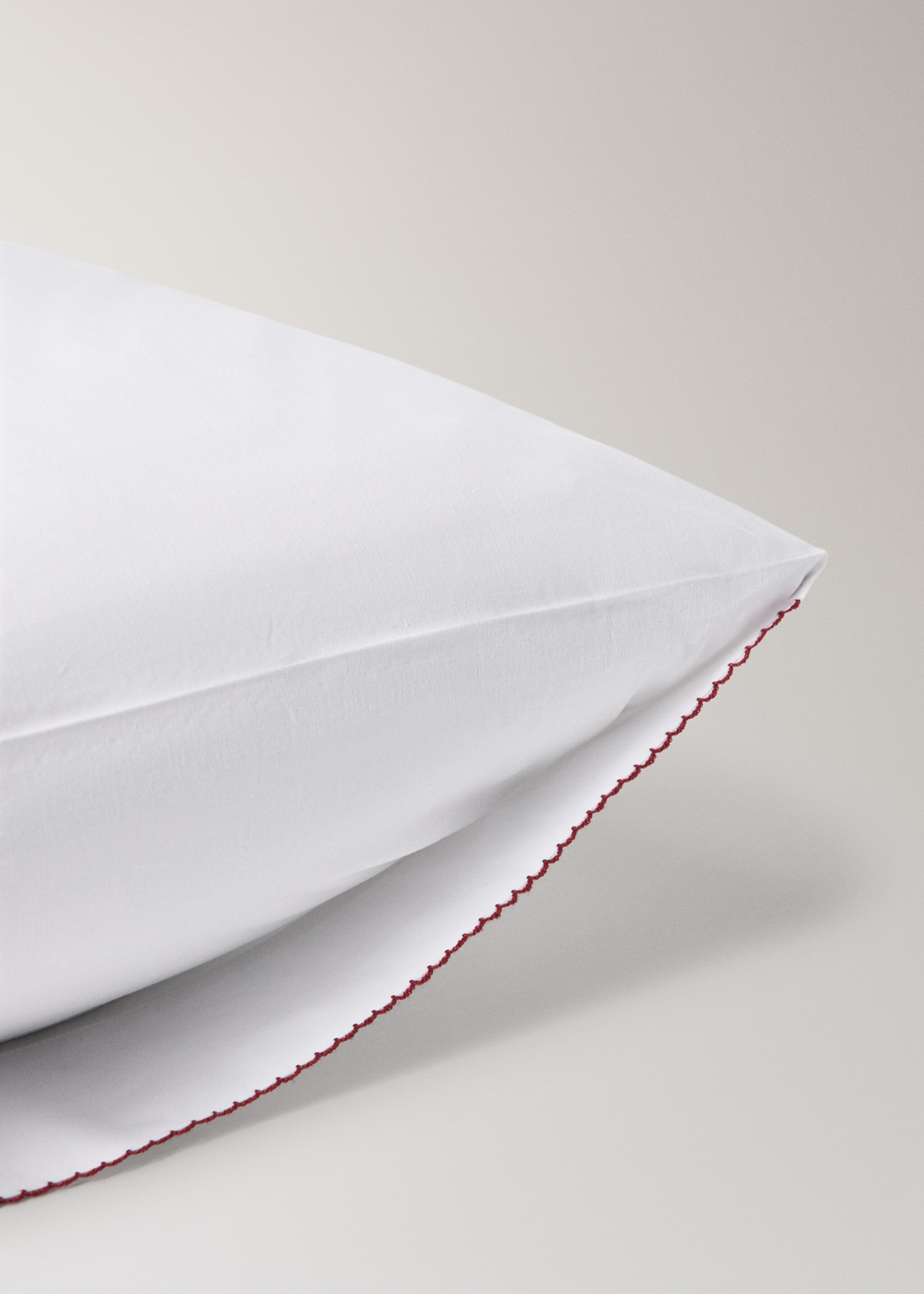 Percale cotton children's pillowcase with contrasting picot detail 50x75cm - Details of the article 1, White. Ref: 17018635-00.