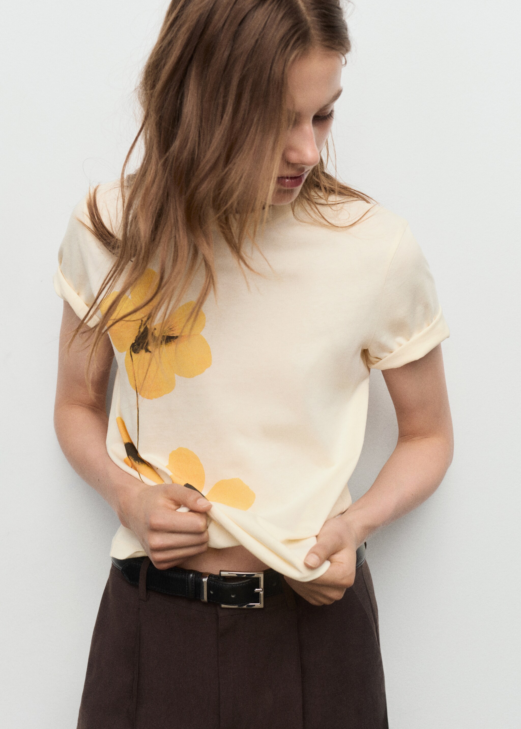 Floral print T-shirt - Medium plane, Pastel Yellow. Ref: 17018640-00.