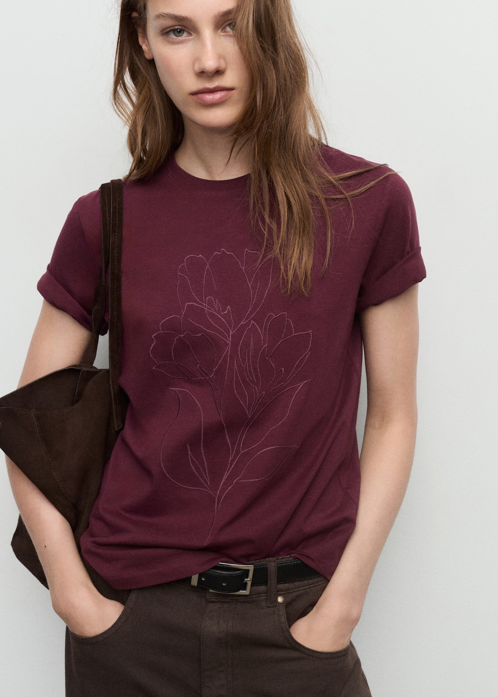 Floral-embroidered cotton t-shirt