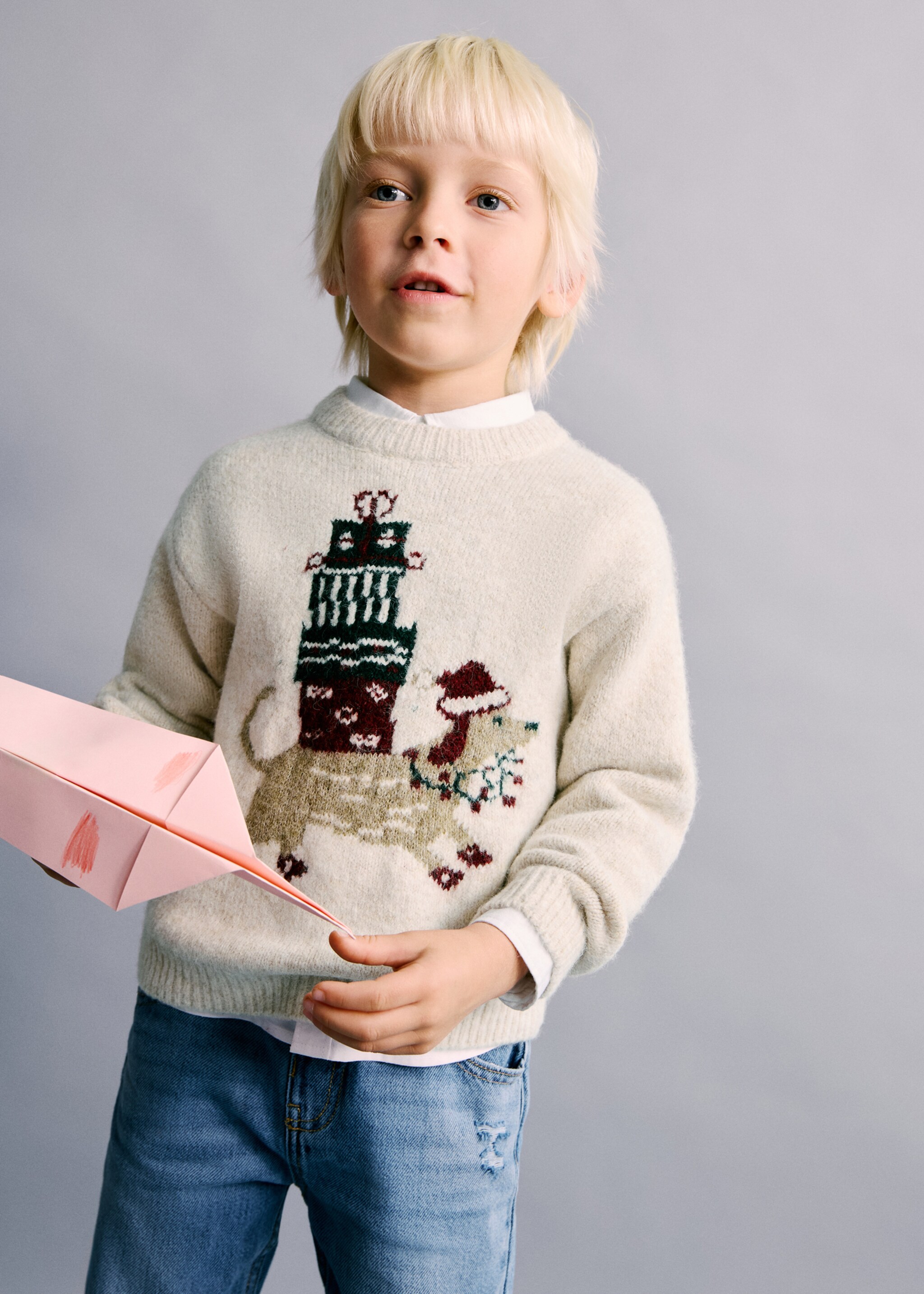 كنزة بتطريز الكريسماس - رؤية وسط, بيج. Ref: 17019105-00.