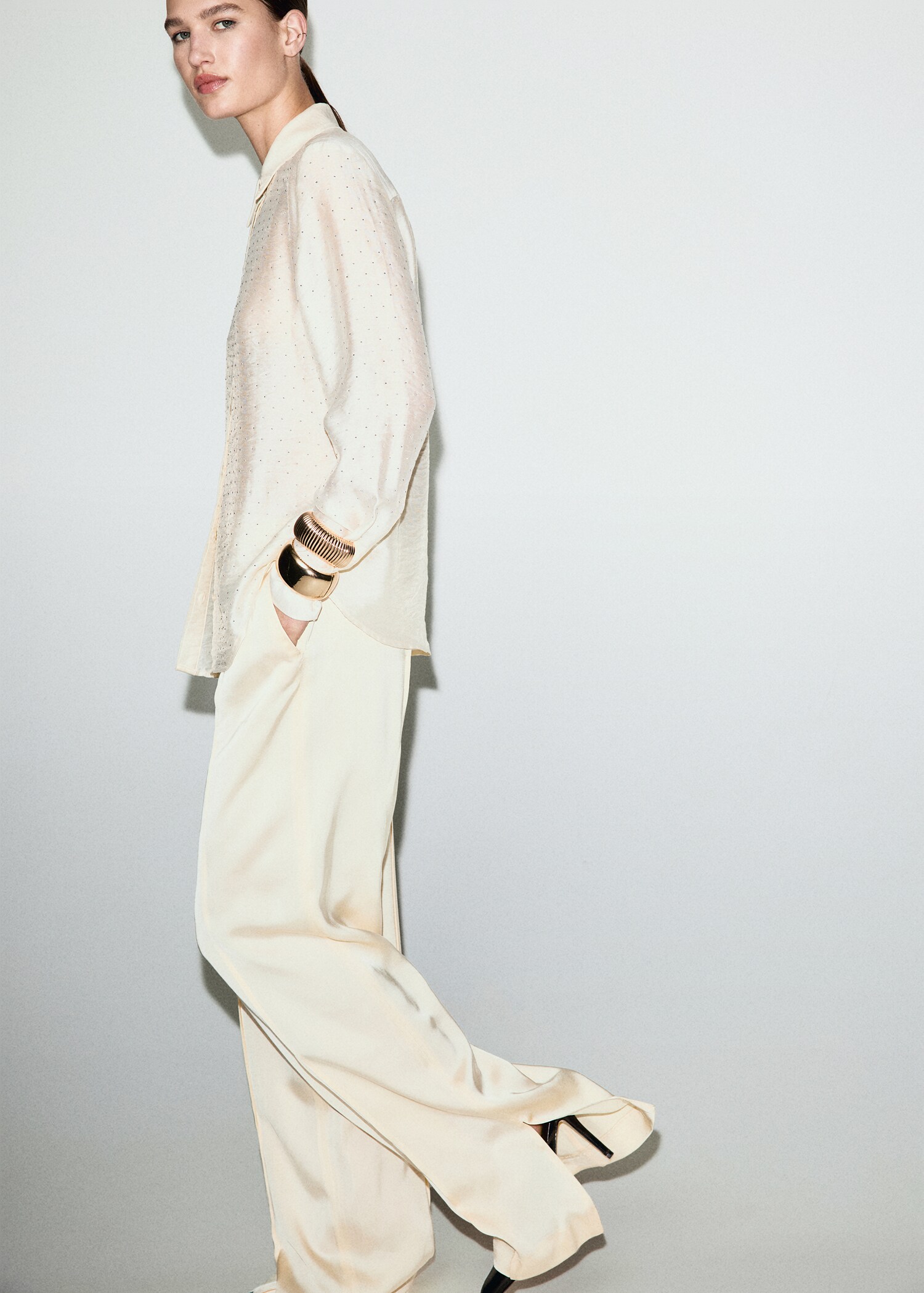 Satin shirt with rhinestones - Details of the article 2