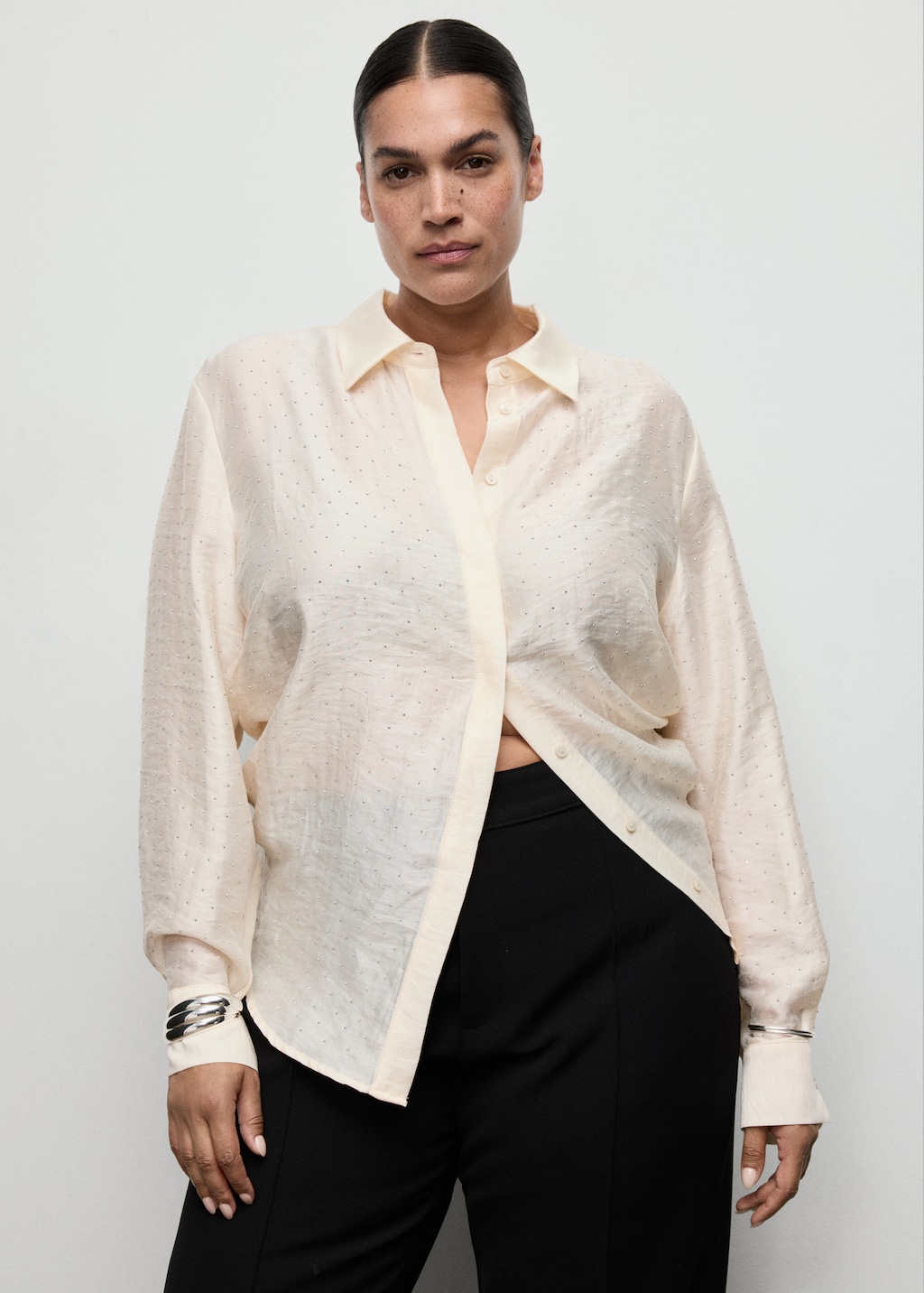Satin shirt with rhinestones