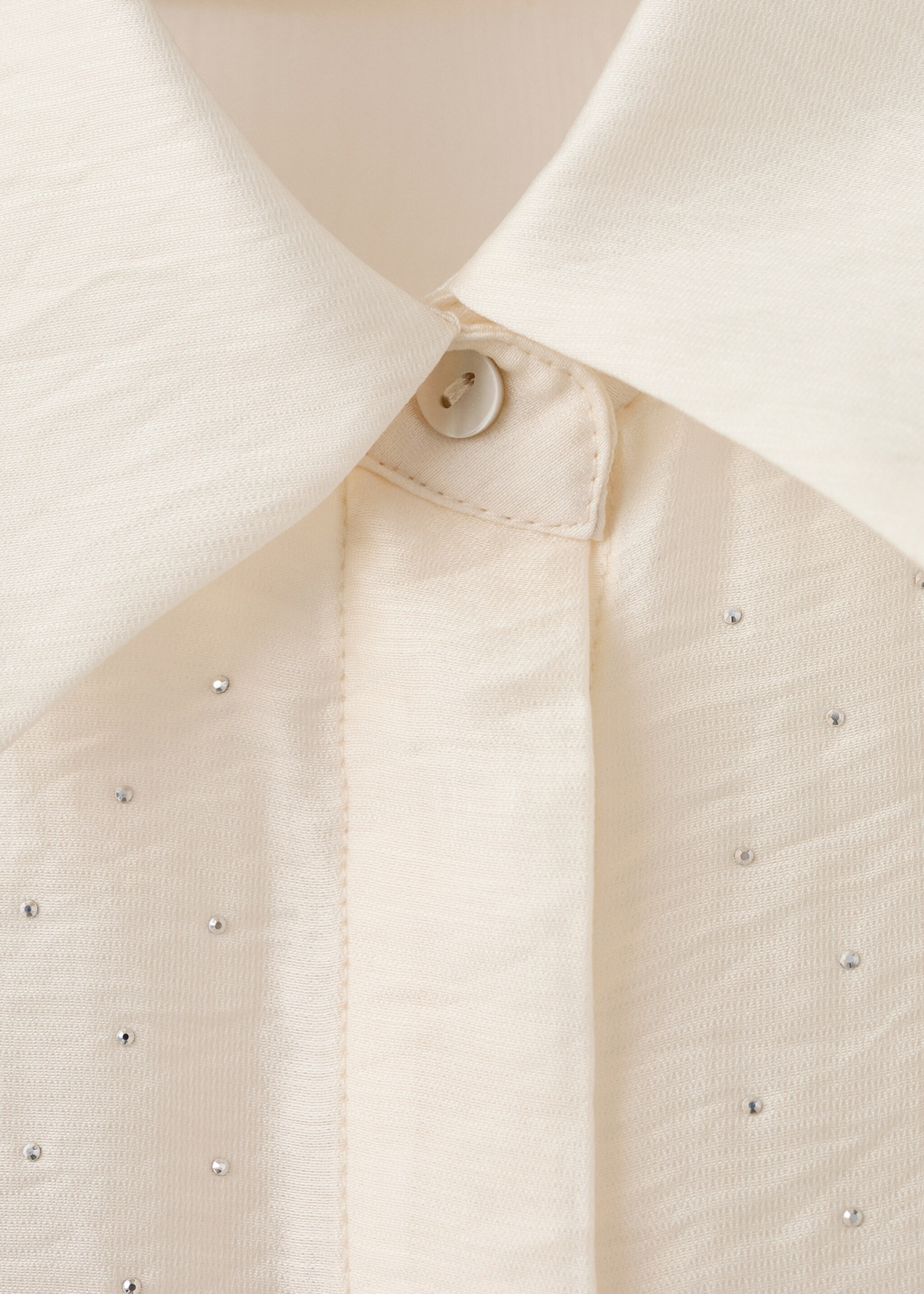 Satin shirt with rhinestones - Details of the article 8, Beige. Ref: 17019109-00.