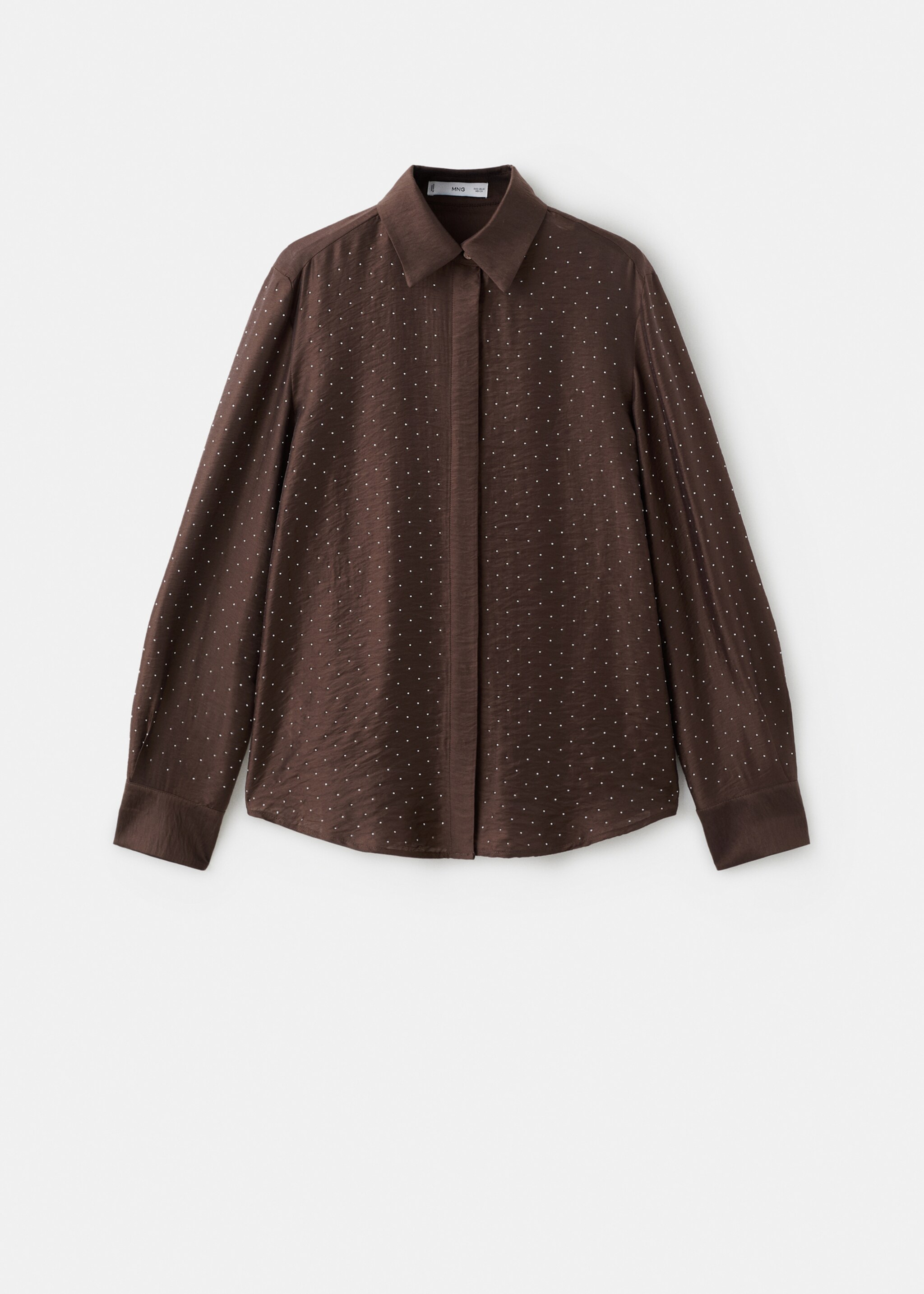 Satin shirt with rhinestones - Article without model, Brown. Ref: 17019109-00.