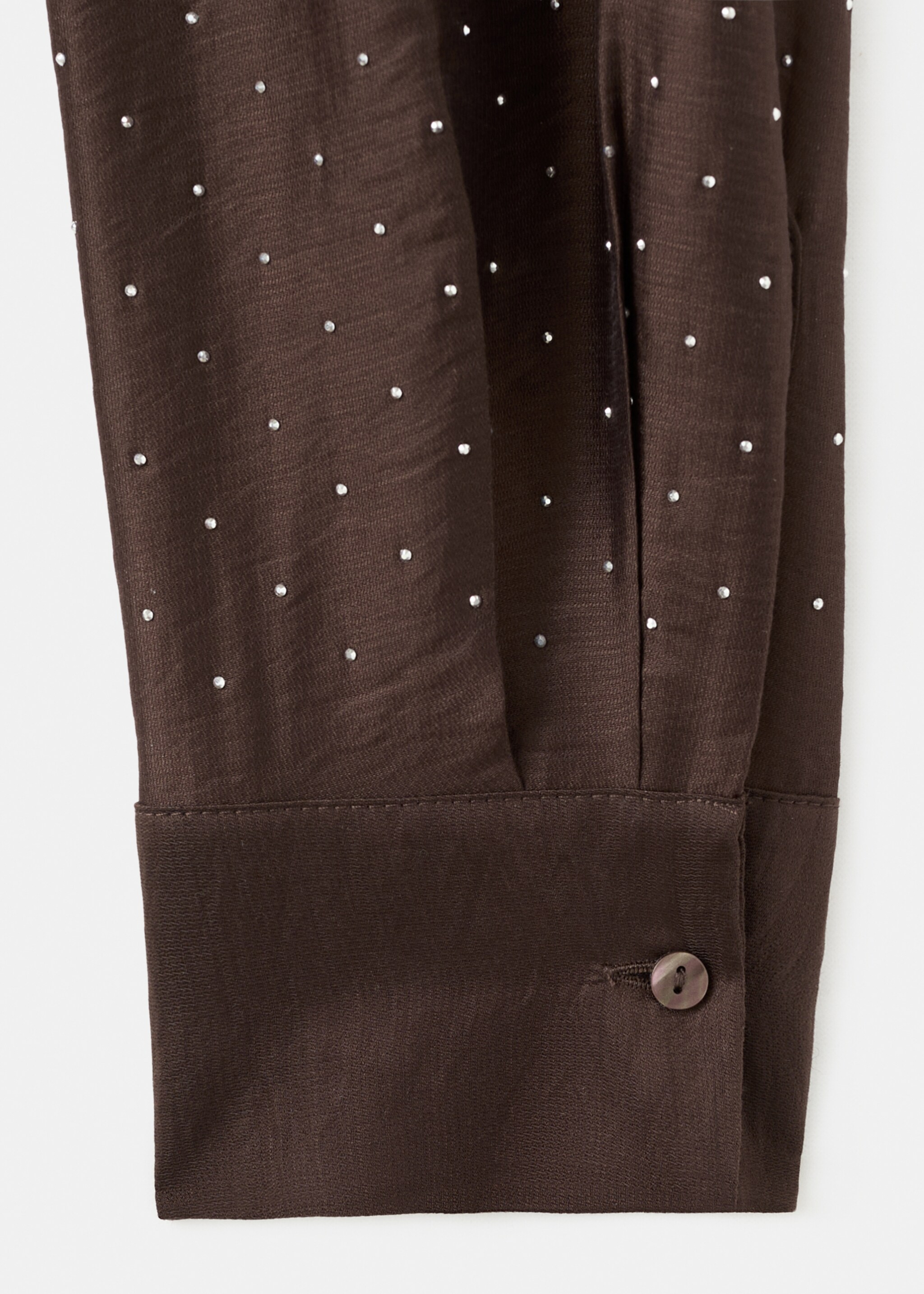 Satin shirt with rhinestones - Details of the article 0, Brown. Ref: 17019109-00.