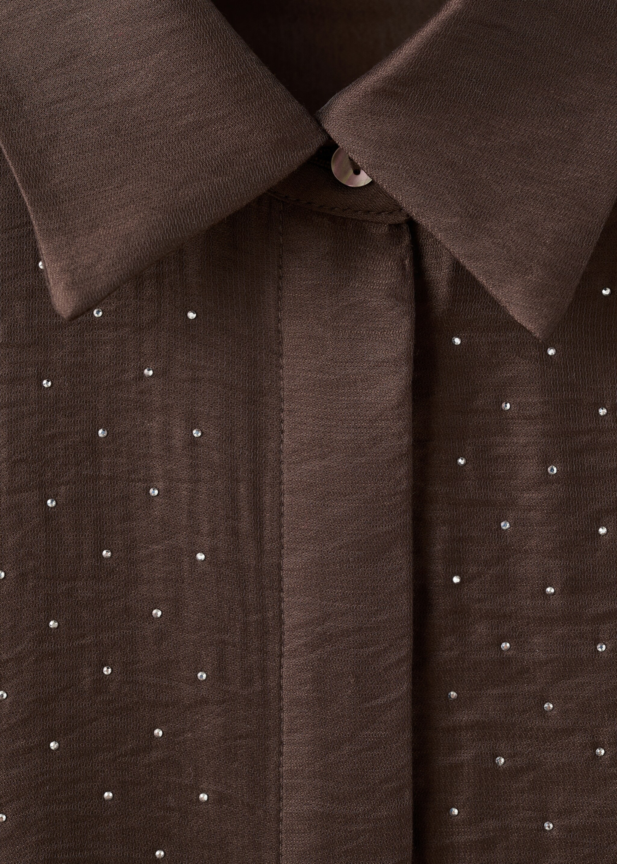 Satin shirt with rhinestones - Details of the article 8, Brown. Ref: 17019109-00.