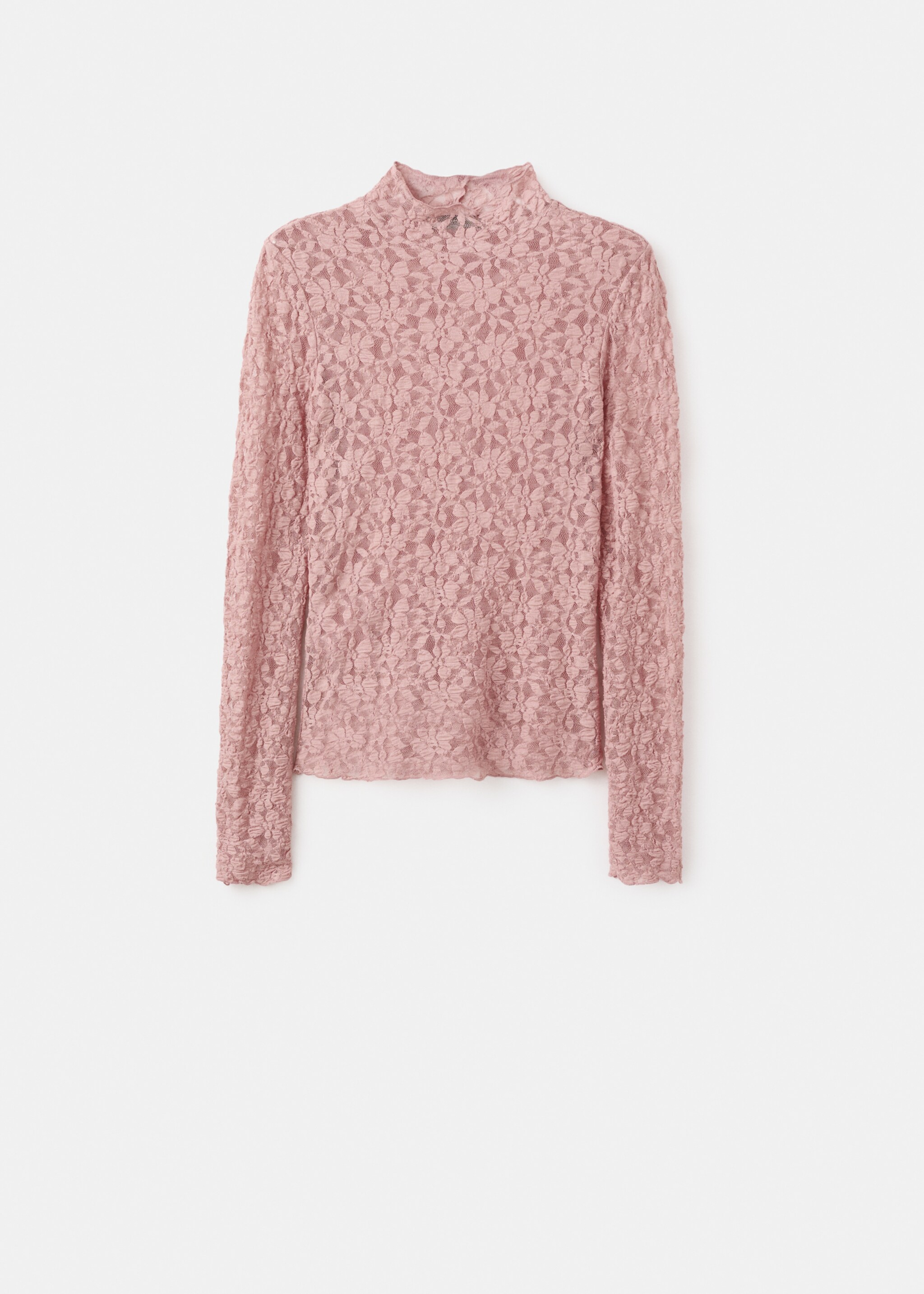 Lace t-shirt with perkins neck - Article without model, Nude. Ref: 17019110-00.