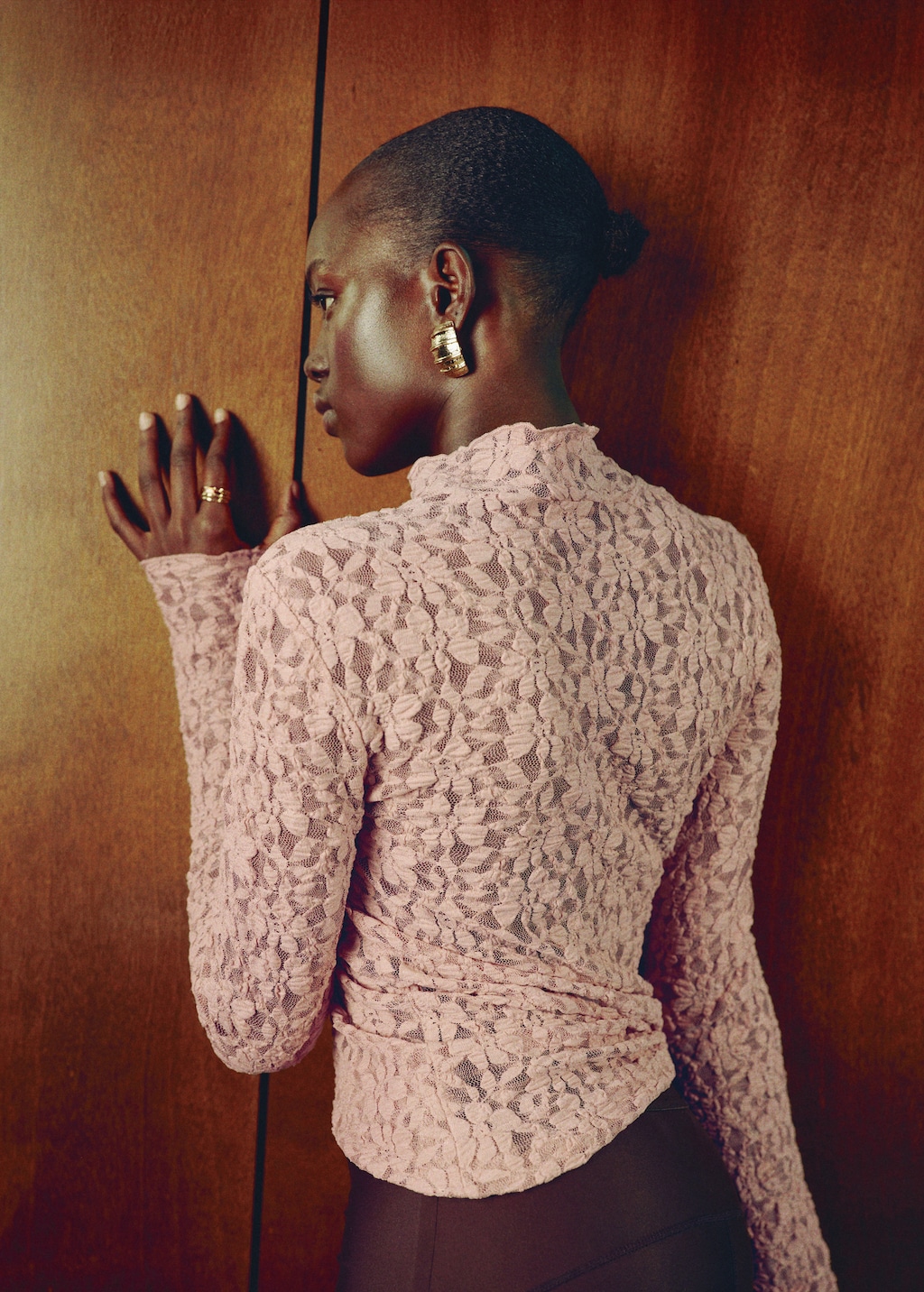 Lace t-shirt with perkins neck