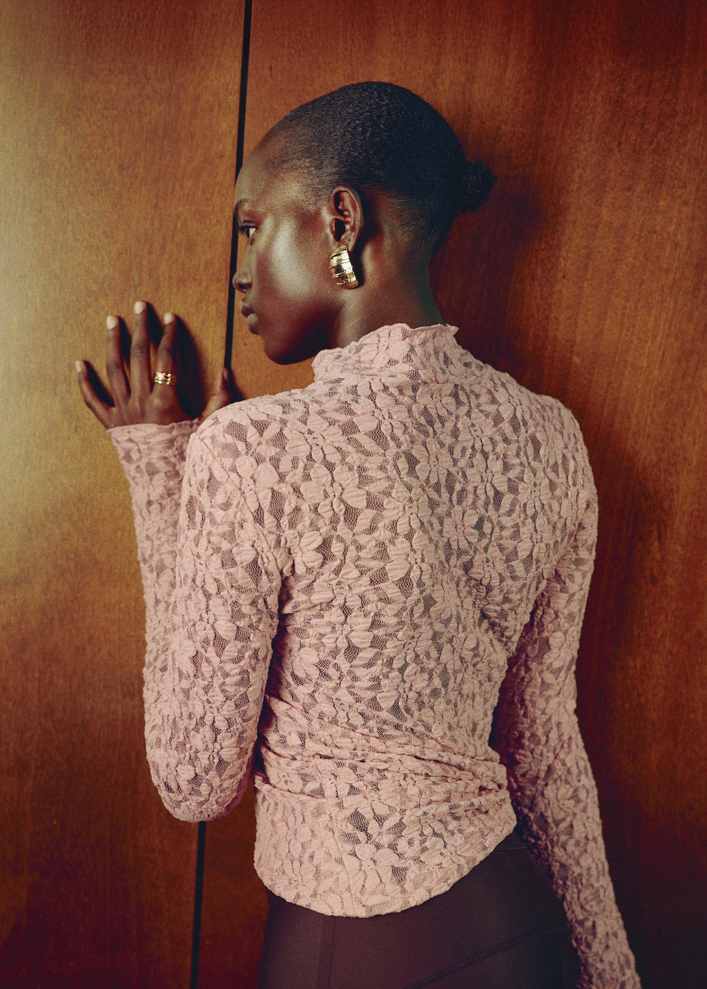 Lace t-shirt with perkins neck