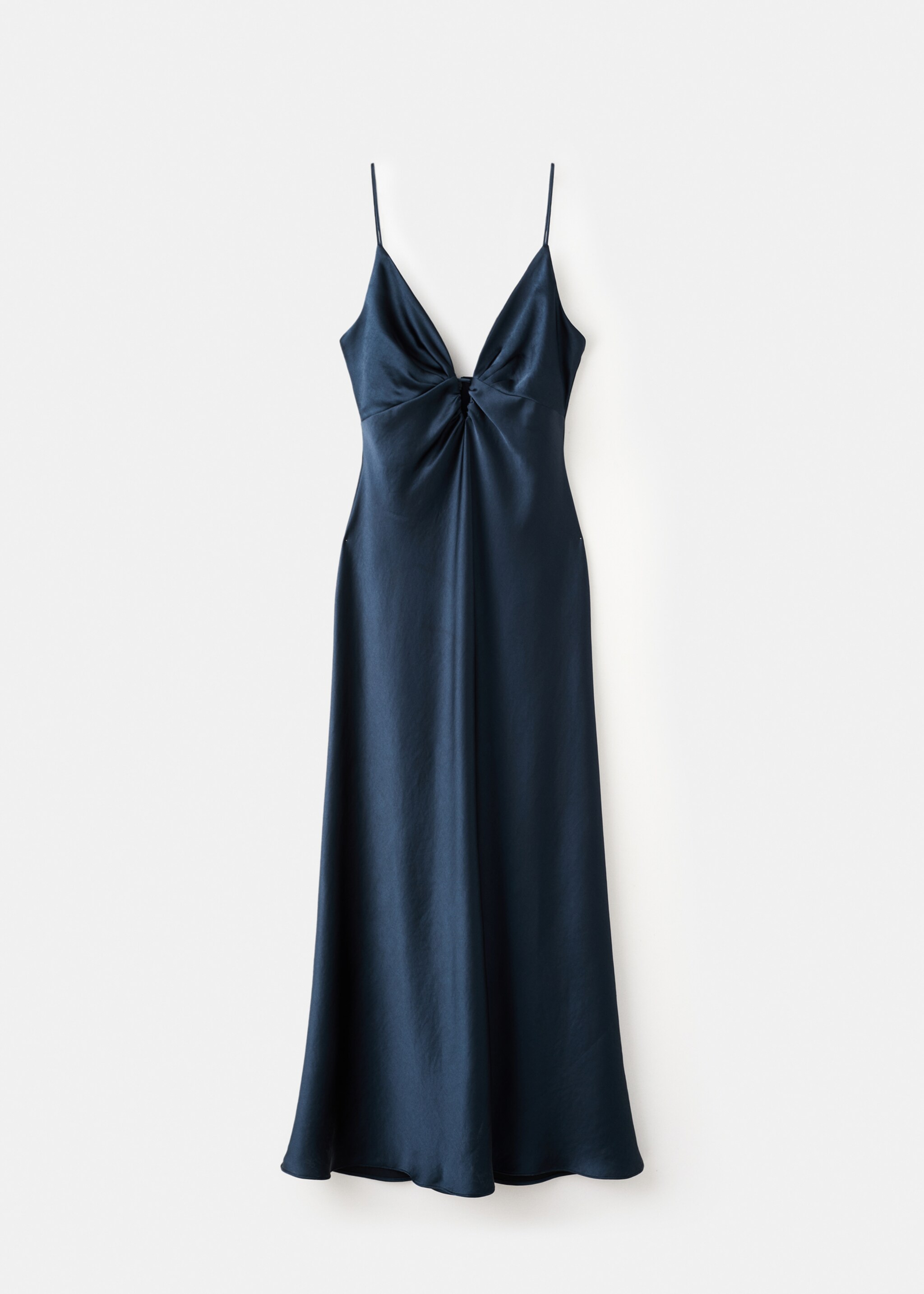 V-neck satin dress - Article without model, Night Blue. Ref: 17019113-00.