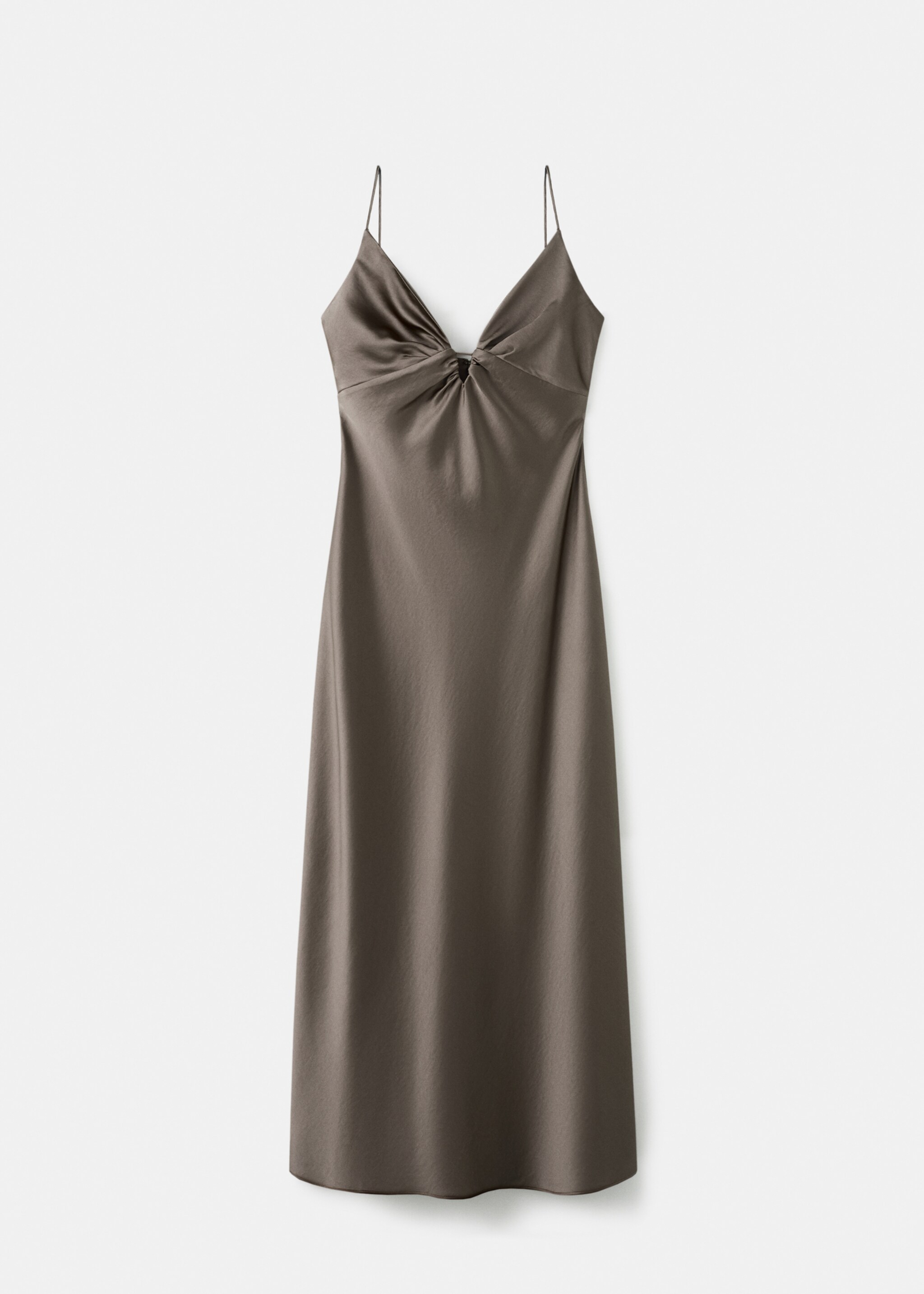V-neck satin dress - Article without model, Mink Grey. Ref: 17019113-00.