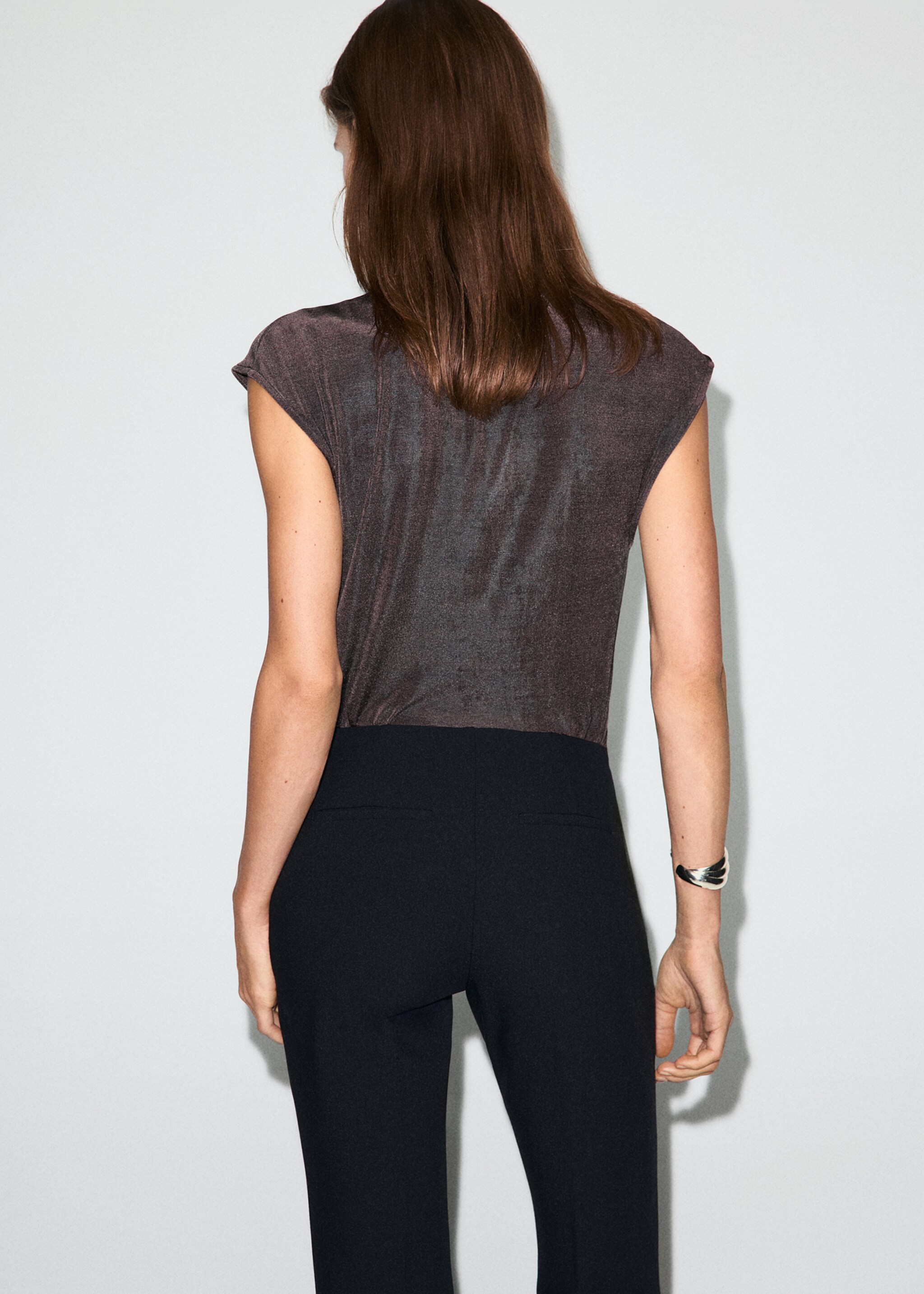 Lurex t-shirt with gathered detail - Reverse of the article, Brown. Ref: 17019115-00.
