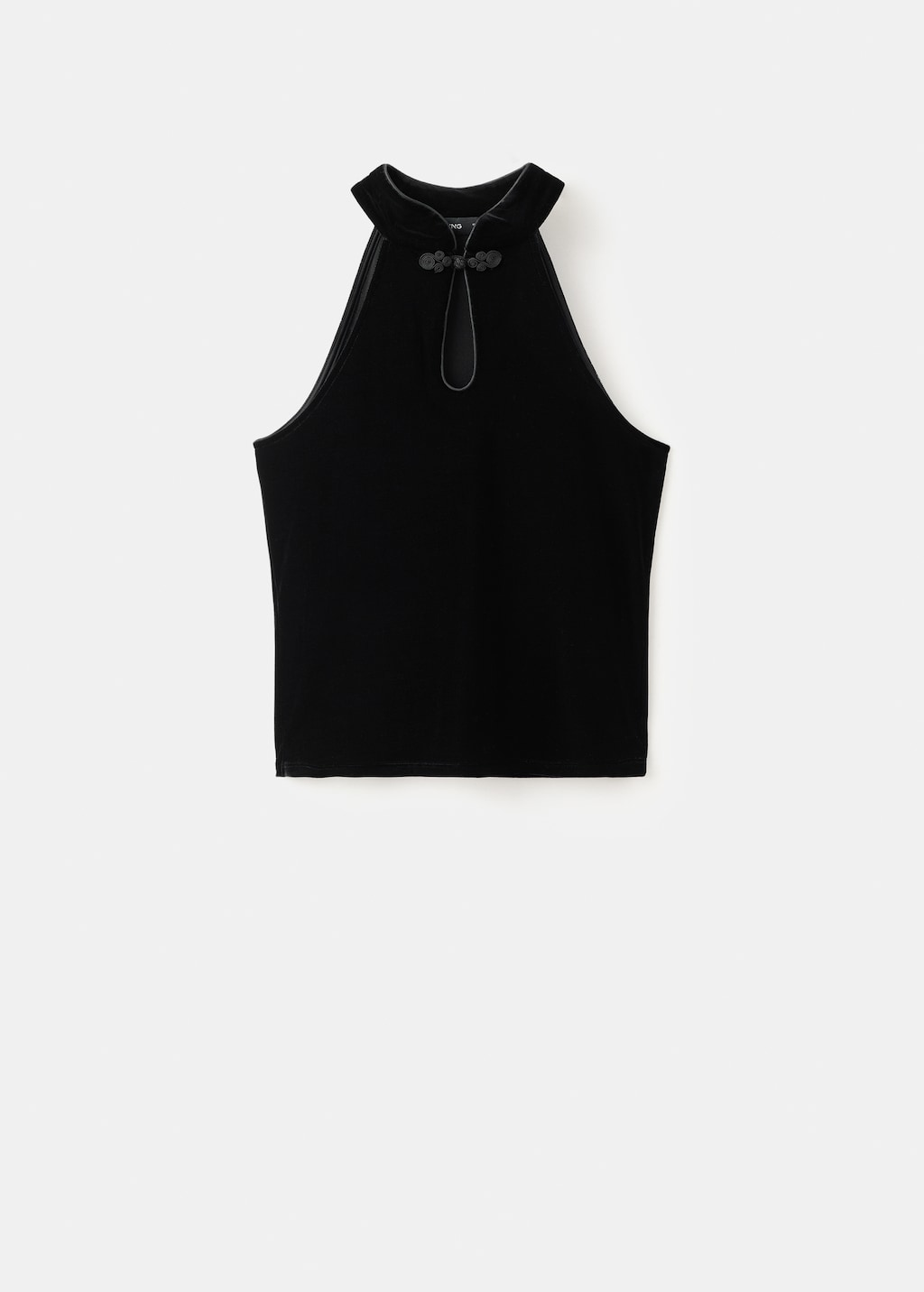 Velvet halter-neck top with toggle