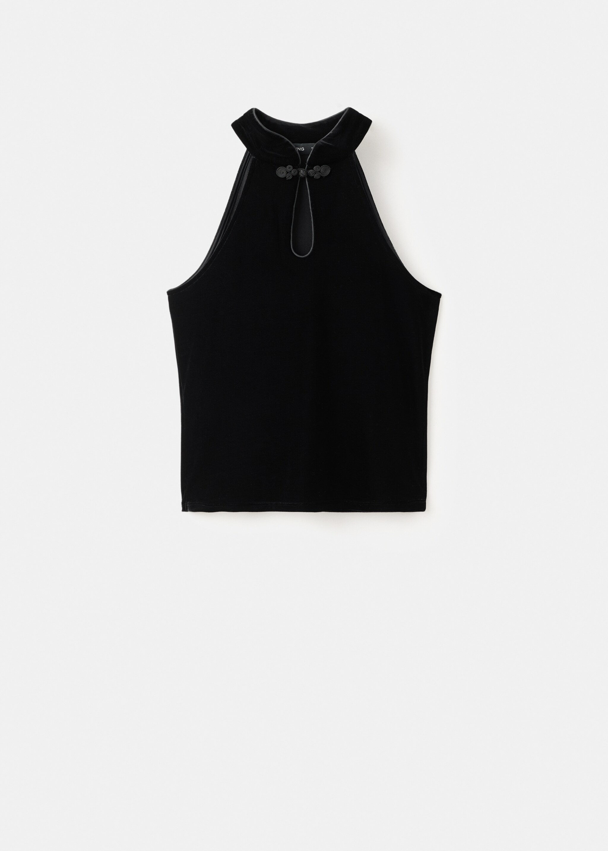 Halter neck velvet top with alamar - منتج دون نموذج, أسود. Ref: 17019116-00.