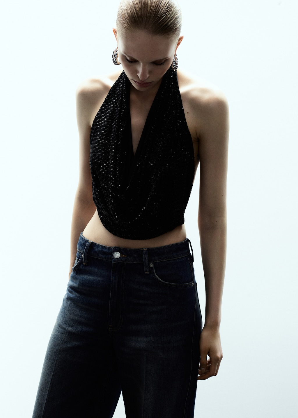 Mango Top with draped neckline and crystals