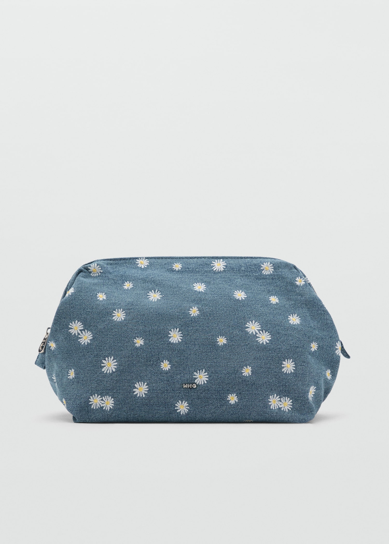 Denim toiletry bag embroidered with flowers - Article without model