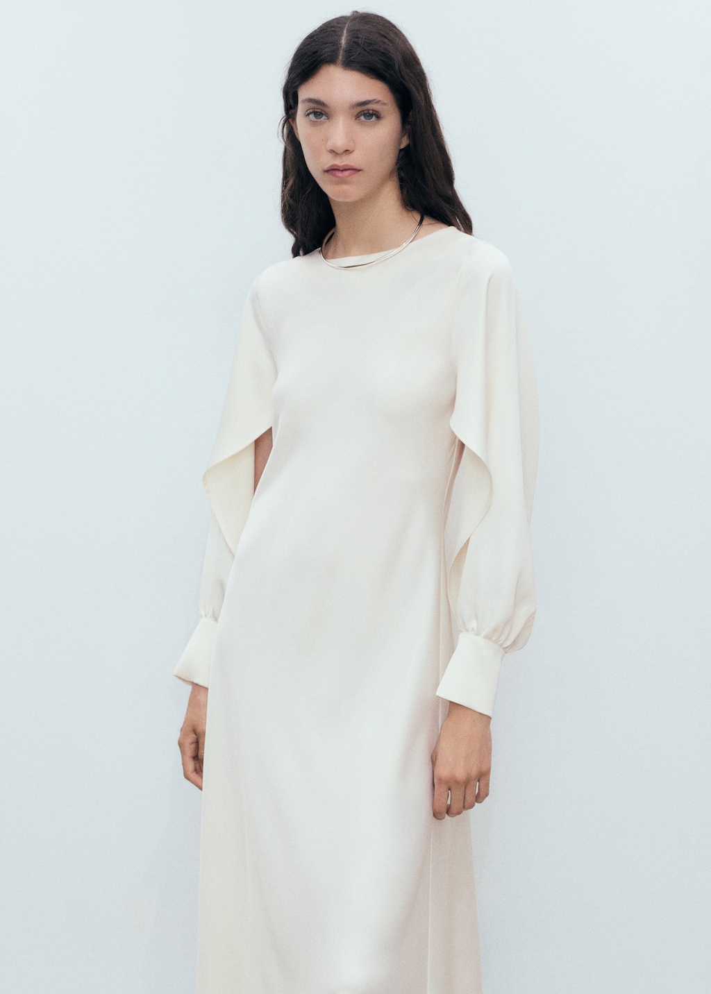 Mango Satin dress with slit sleeves