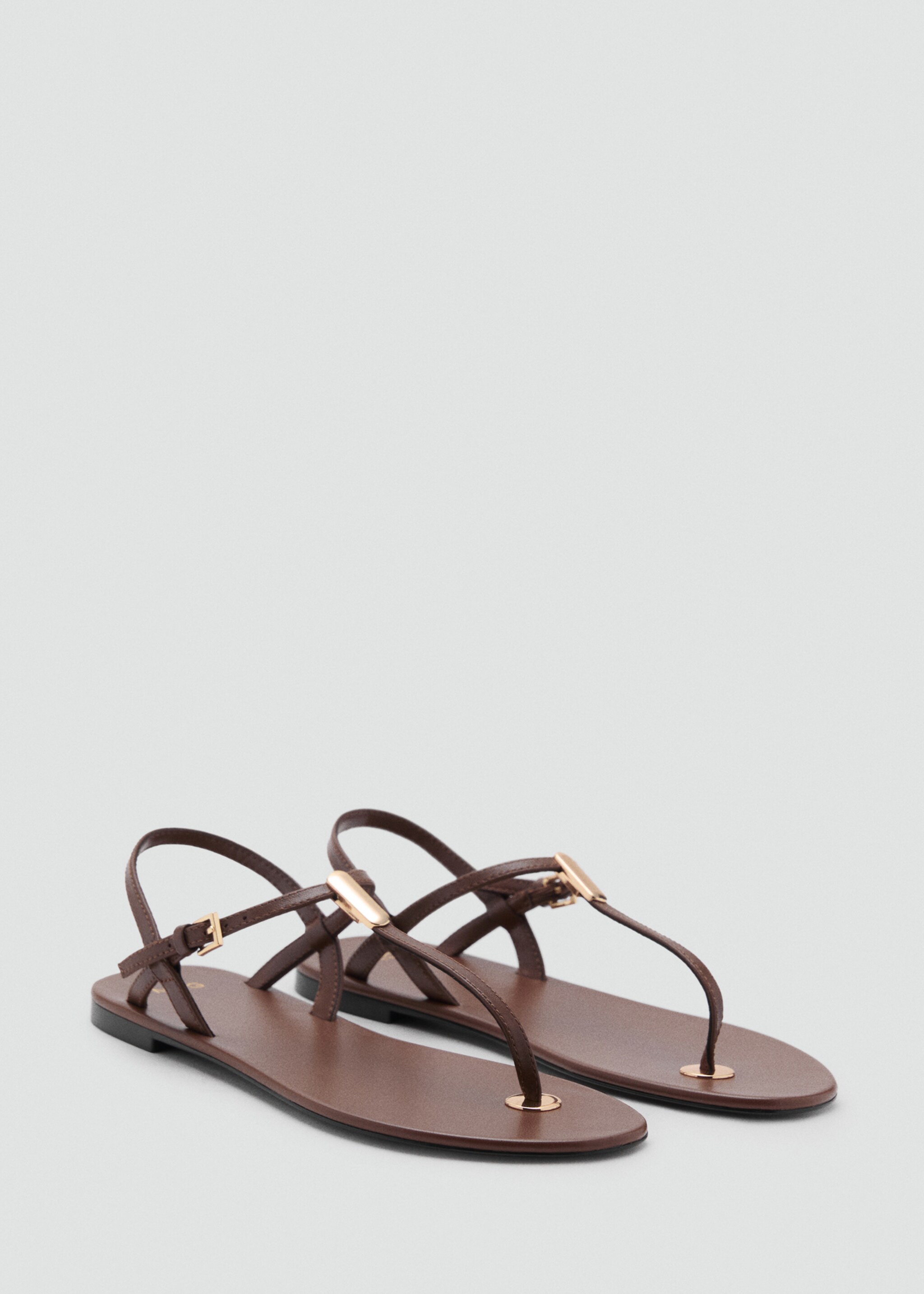 Leather sandals with metallic detail - Medium plane, Leather. Ref: 17021155-00.