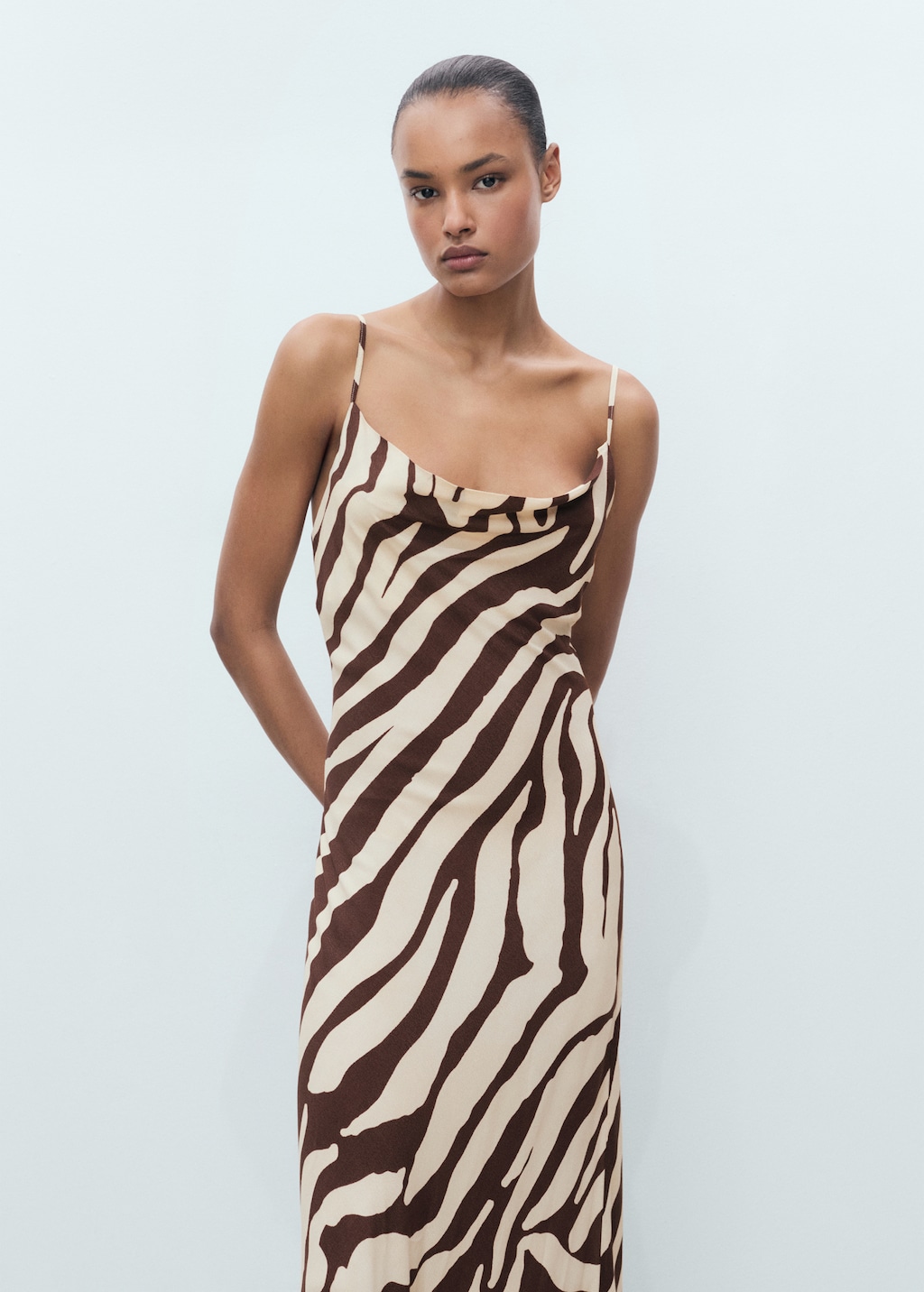 Mango Animal-print dress with draped neckline