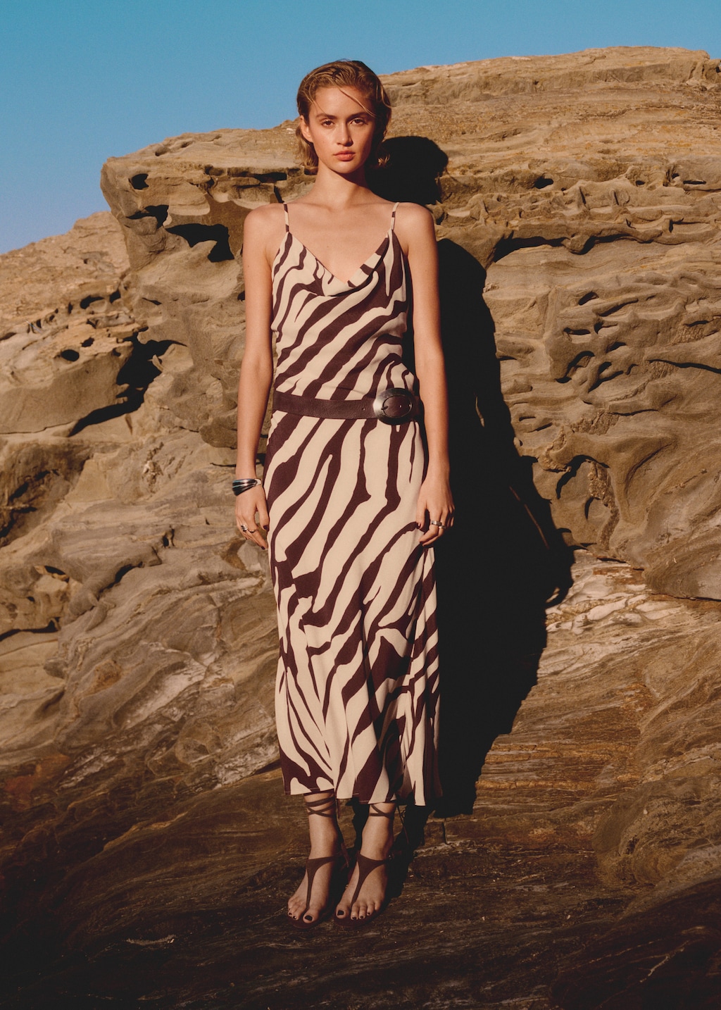 Zebra-print dress with draped neckline