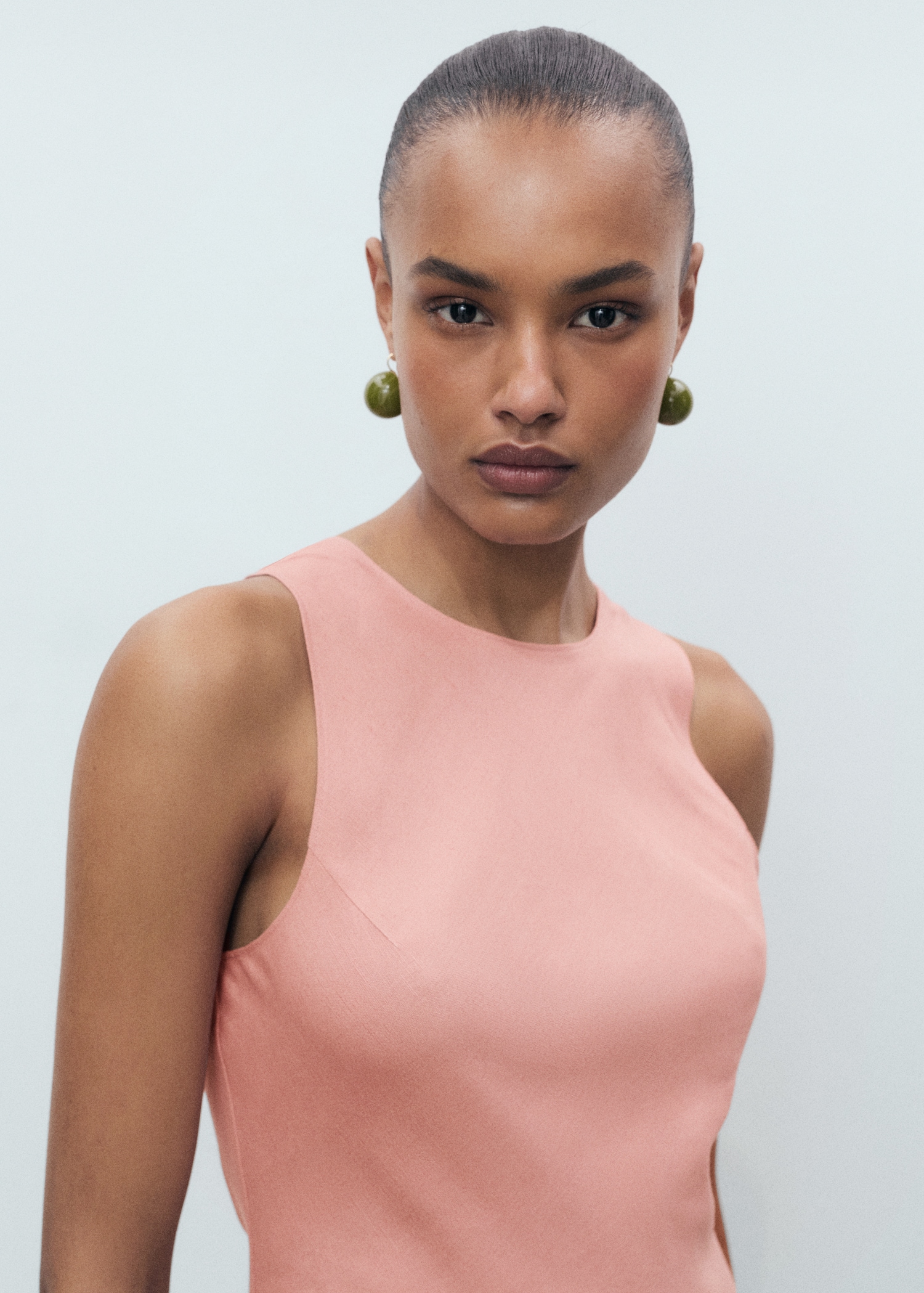 Linen-blend midi dress