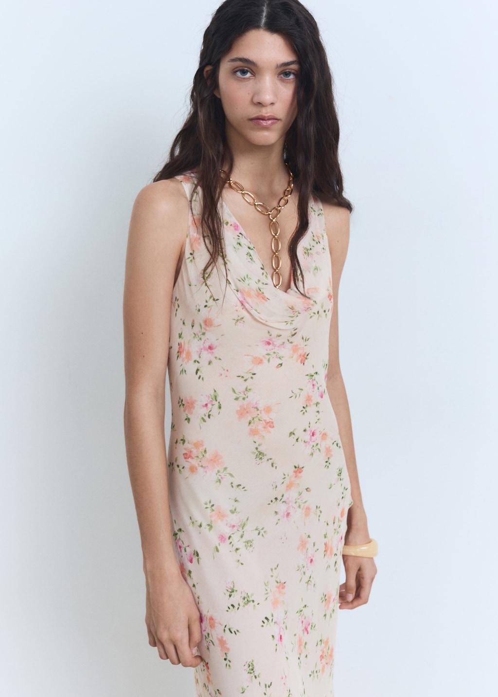 Floral-print draped dress