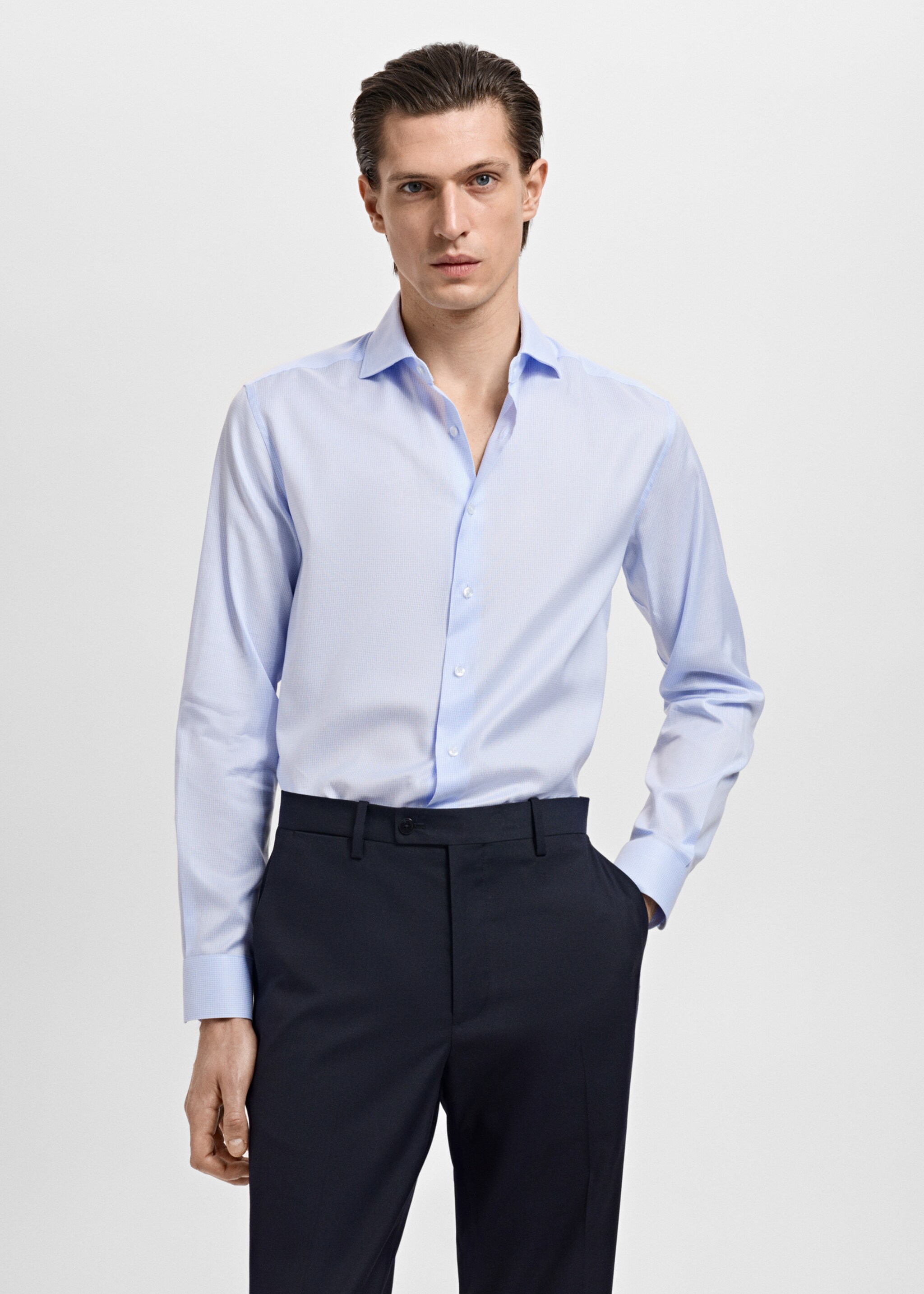 Slim-fit micro-print twill suit shirt - Medium plane