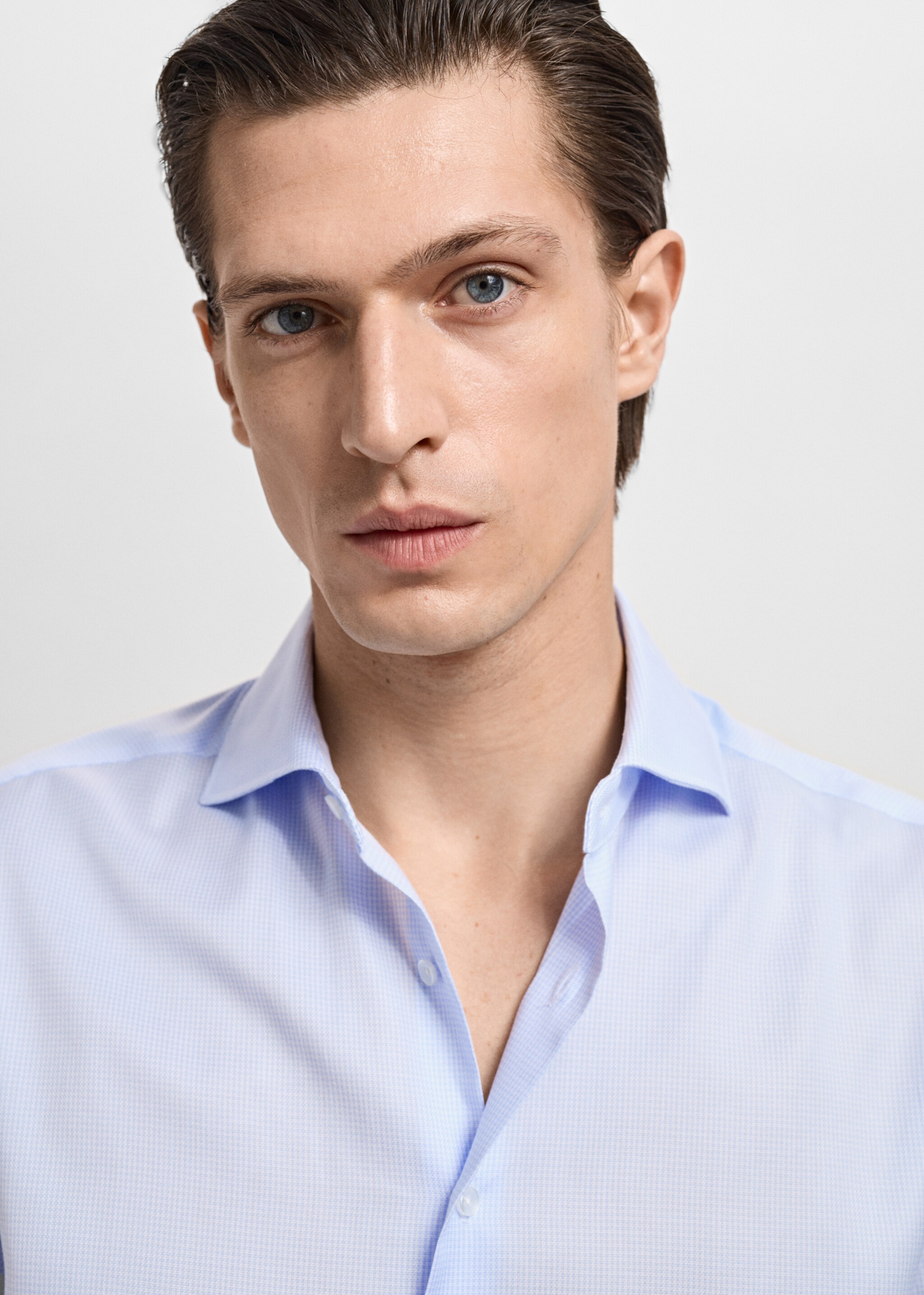 Slim-fit micro-print twill suit shirt - Details of the article 1