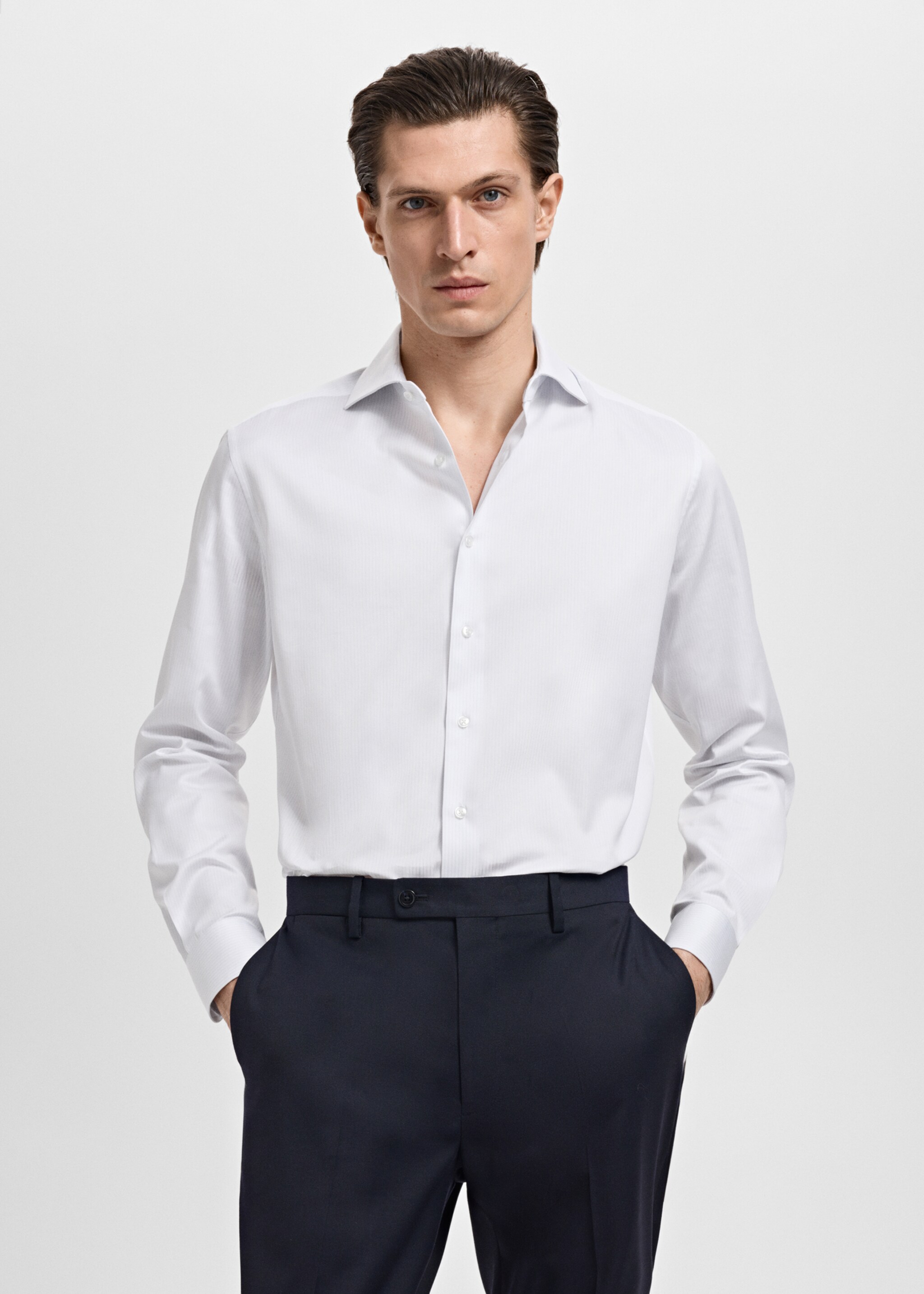 Slim fit cotton striped suit shirt - Medium plane