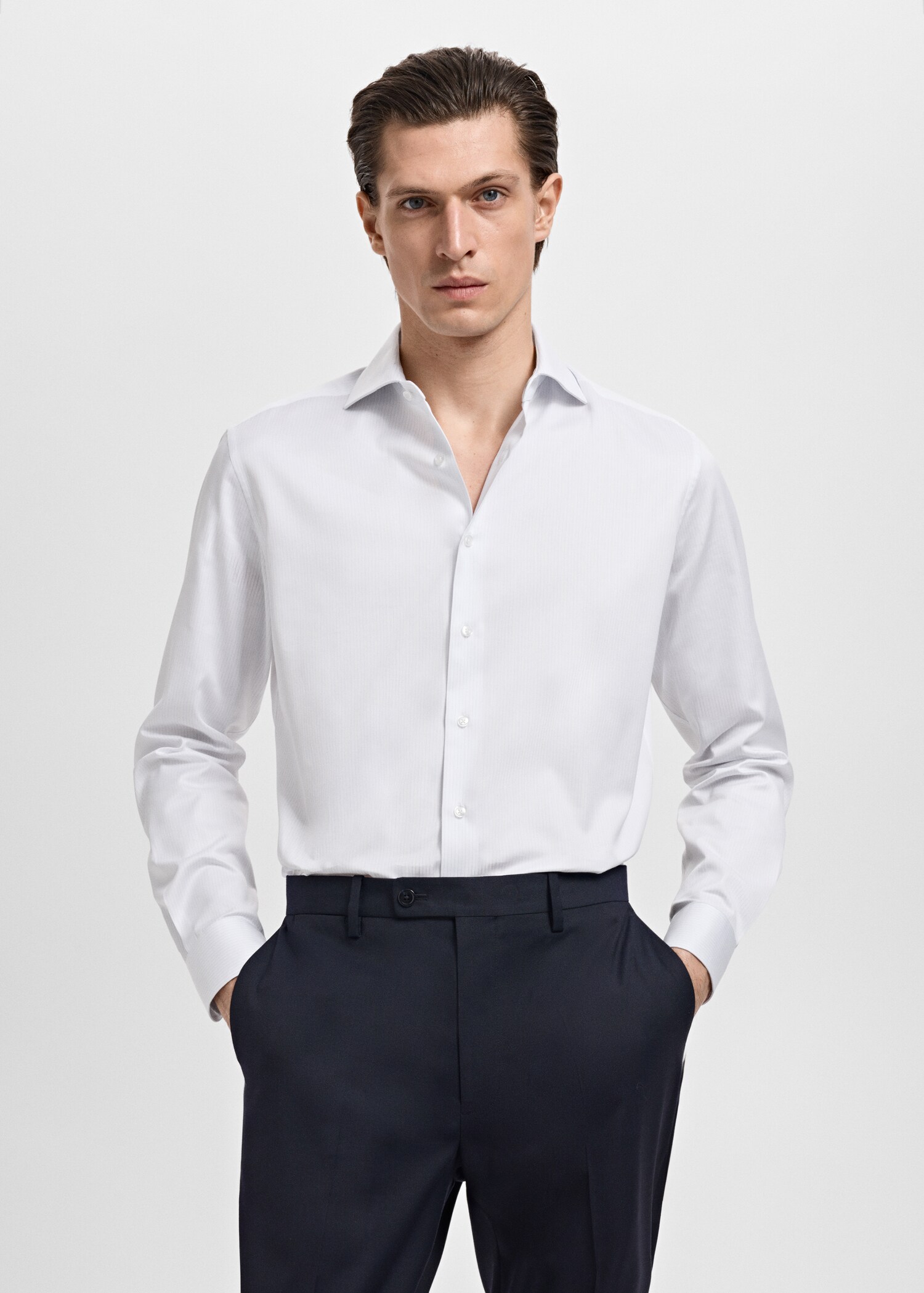 Slim fit cotton striped suit shirt - Medium plane
