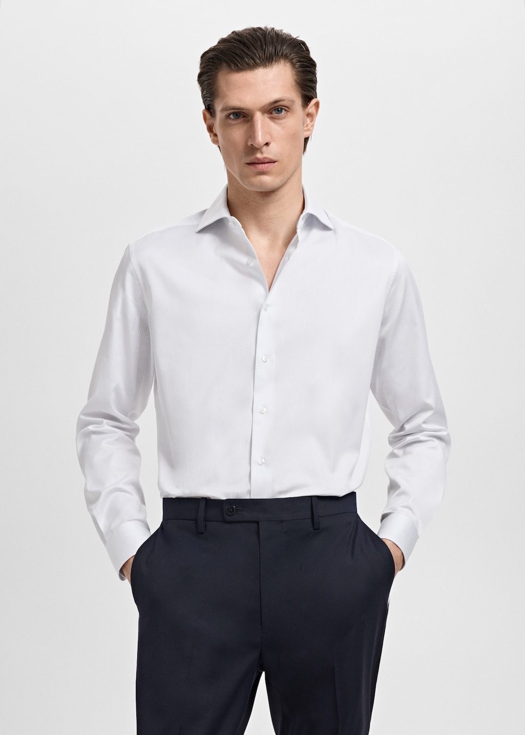 Slim fit cotton striped suit shirt