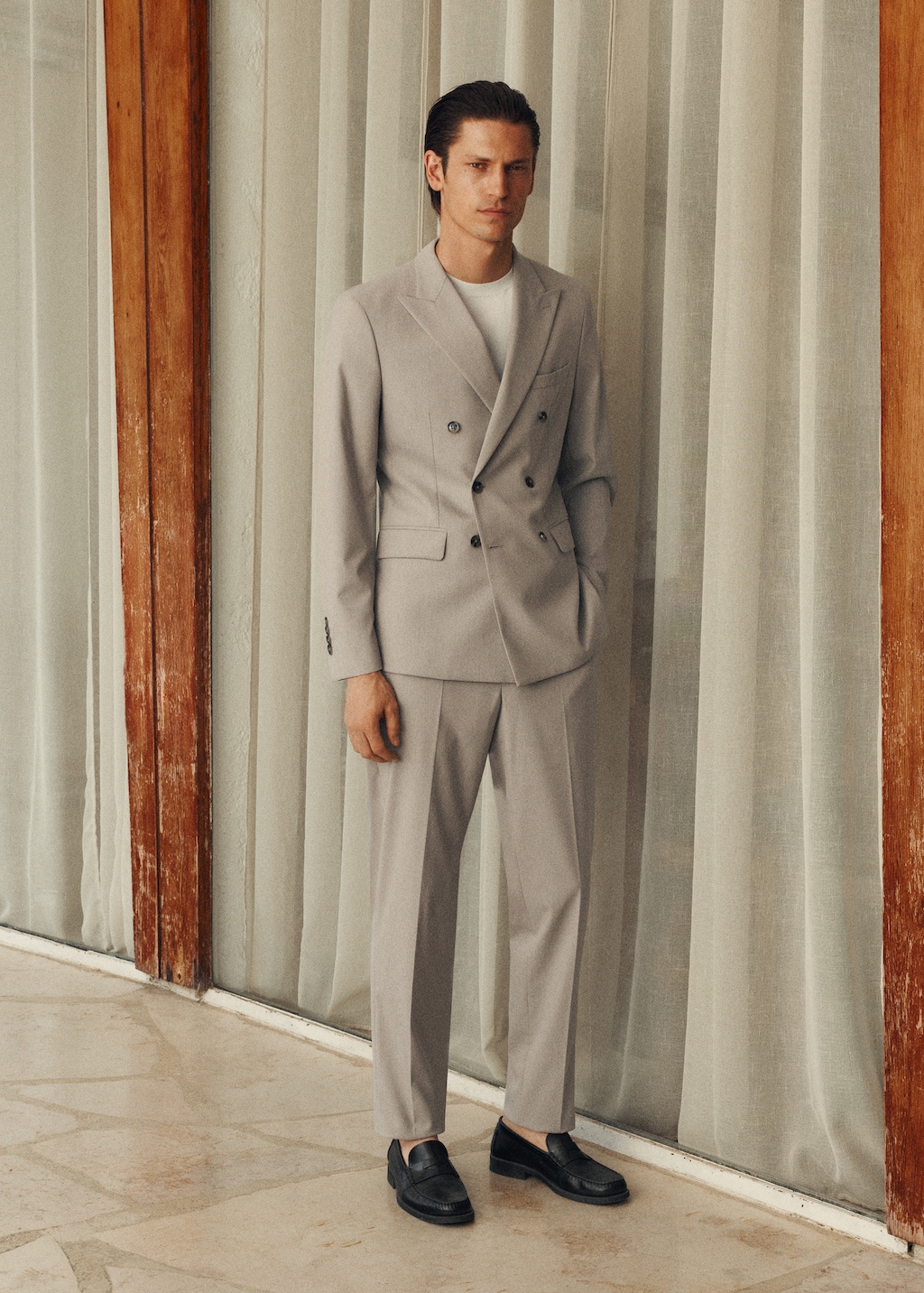 Monaco double-breasted slim-fit suit blazer