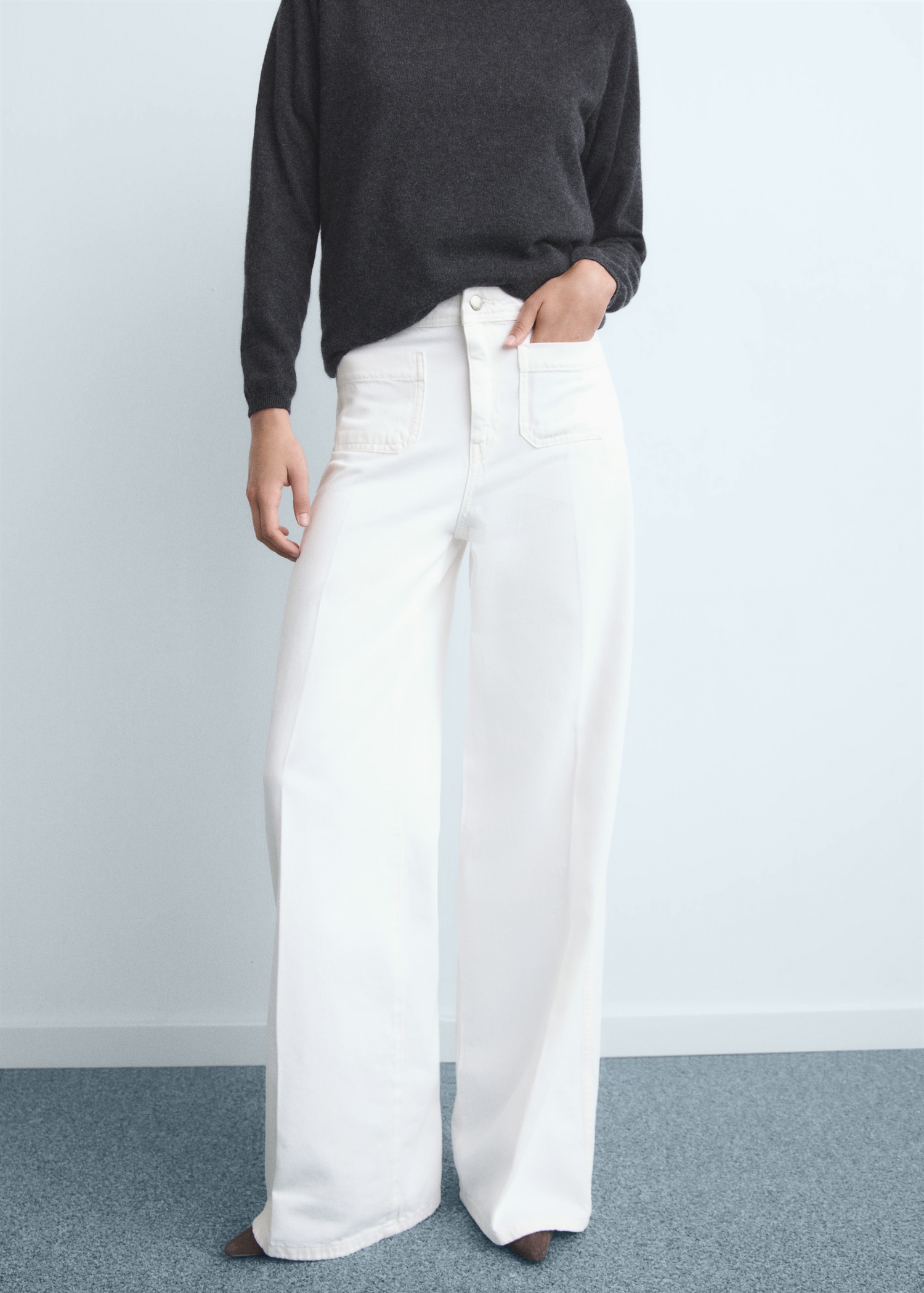 High-rise wide leg jeans with pockets Women MANGO USA