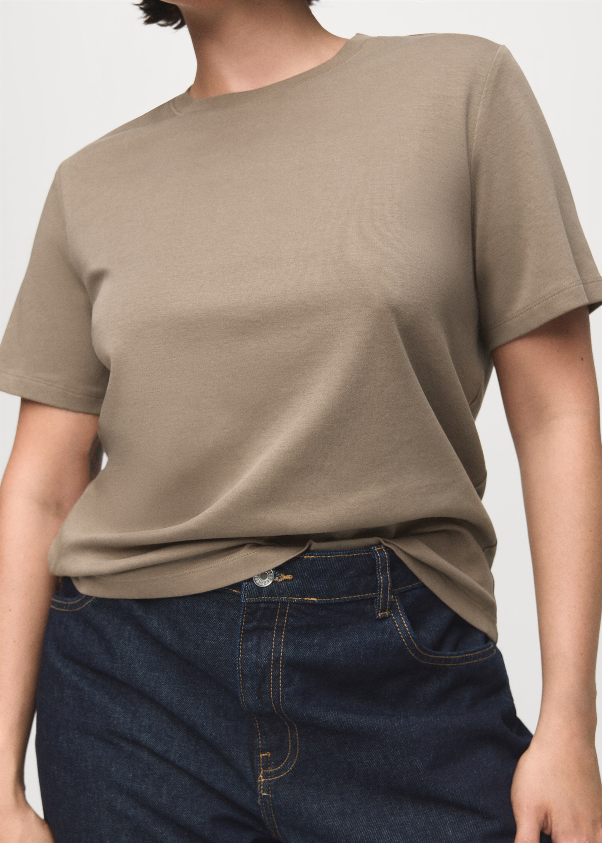 เสื้อยืดผ้าฝ้ายแขนสั้น - รายละเอียดของสินค้า 5, สีน้ำตาลกลาง. Ref: 17021197-00.