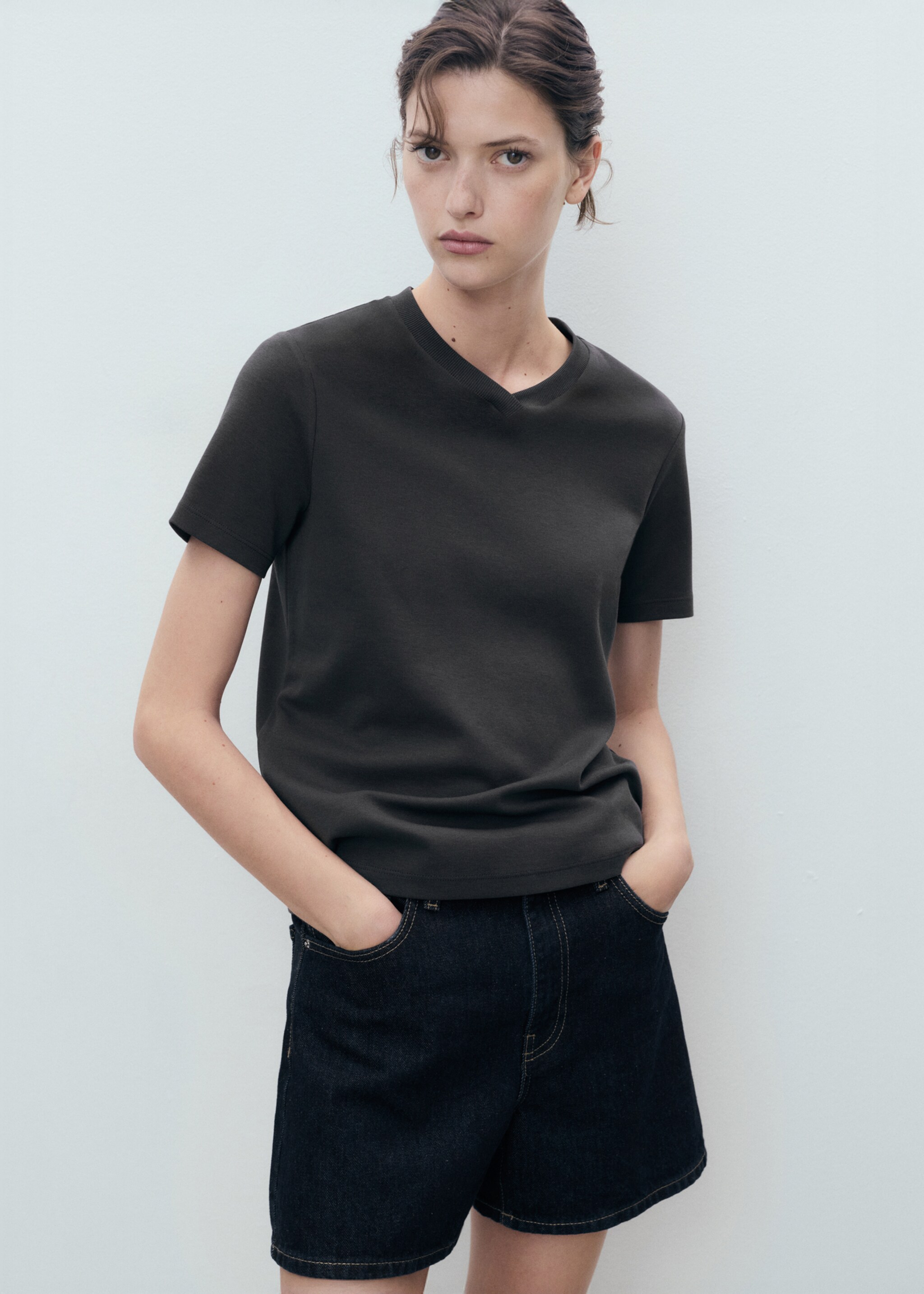 V-neck cotton T-shirt - Medium plane