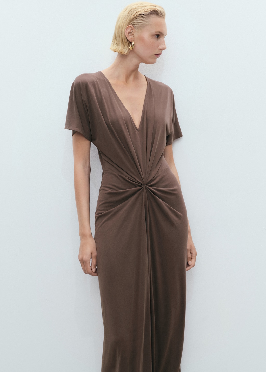 Mango V-neck dress with gathered neckline
