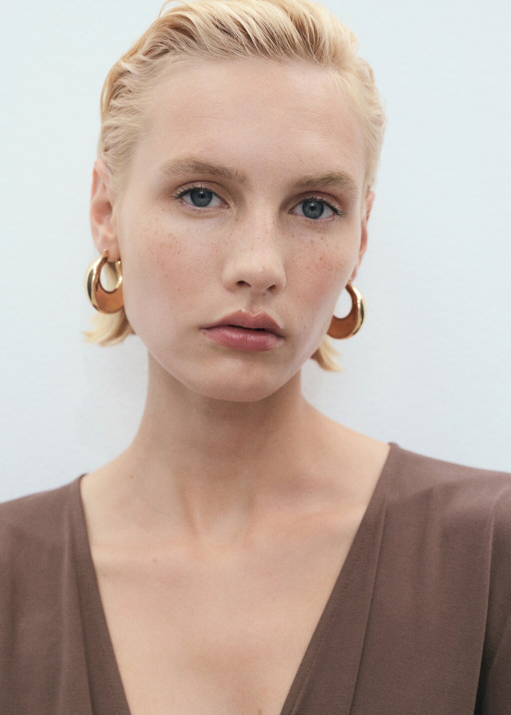 V-neck dress with gathered neckline