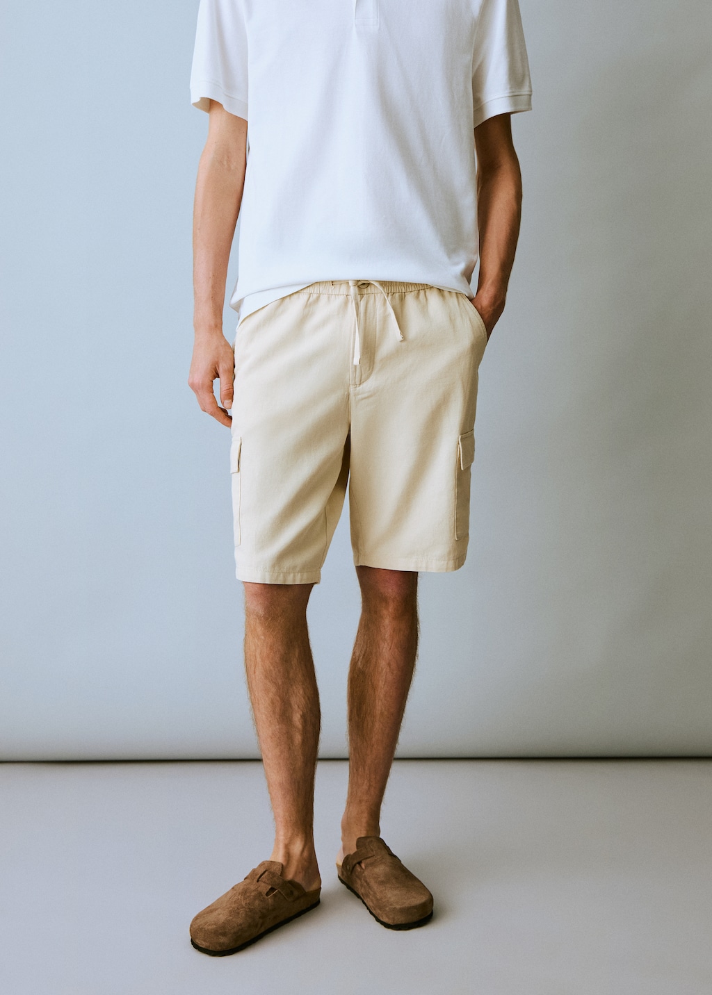 Cargo linen bermuda shorts