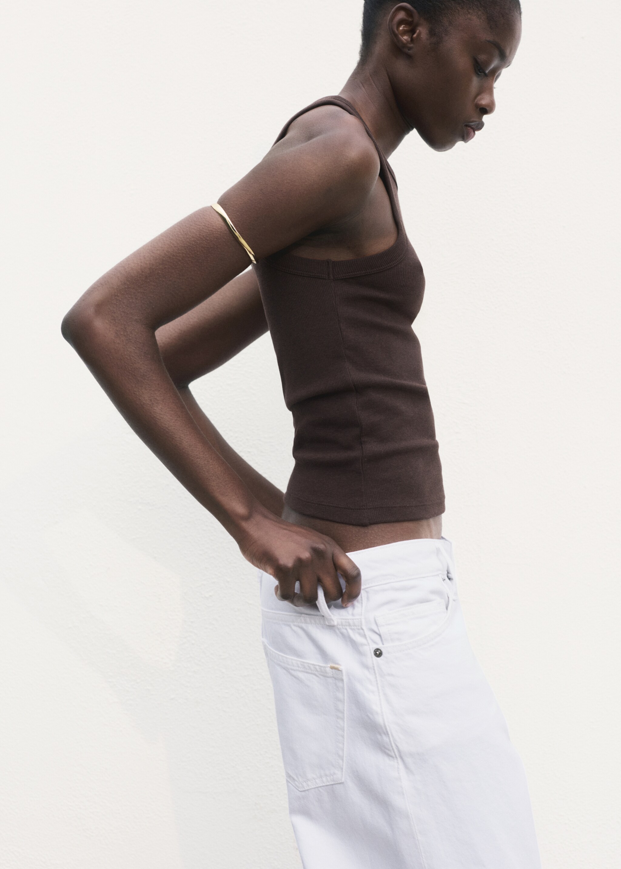 Ribbed cotton-blend top - Medium plane
