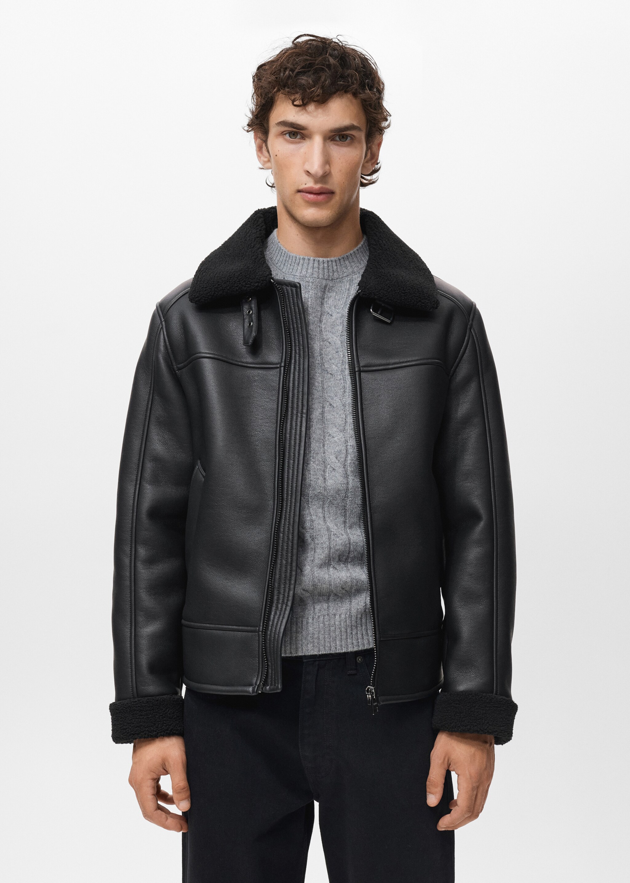 Double face sheepskin jacket - Medium plane, Black. Ref: 17021519-00.