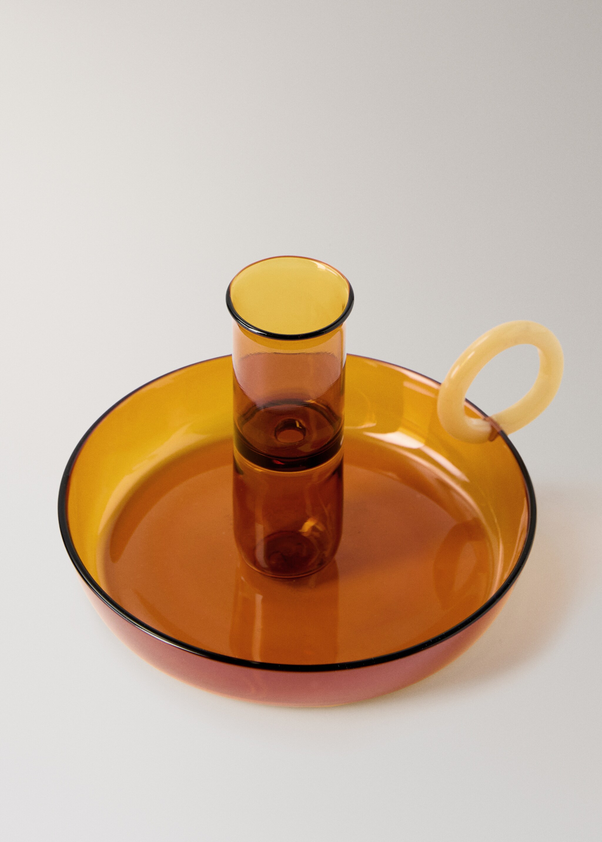 Borosilicate candelabra with two-tone handle - Details of the article 1, Ochre. Ref: 17021527-00.