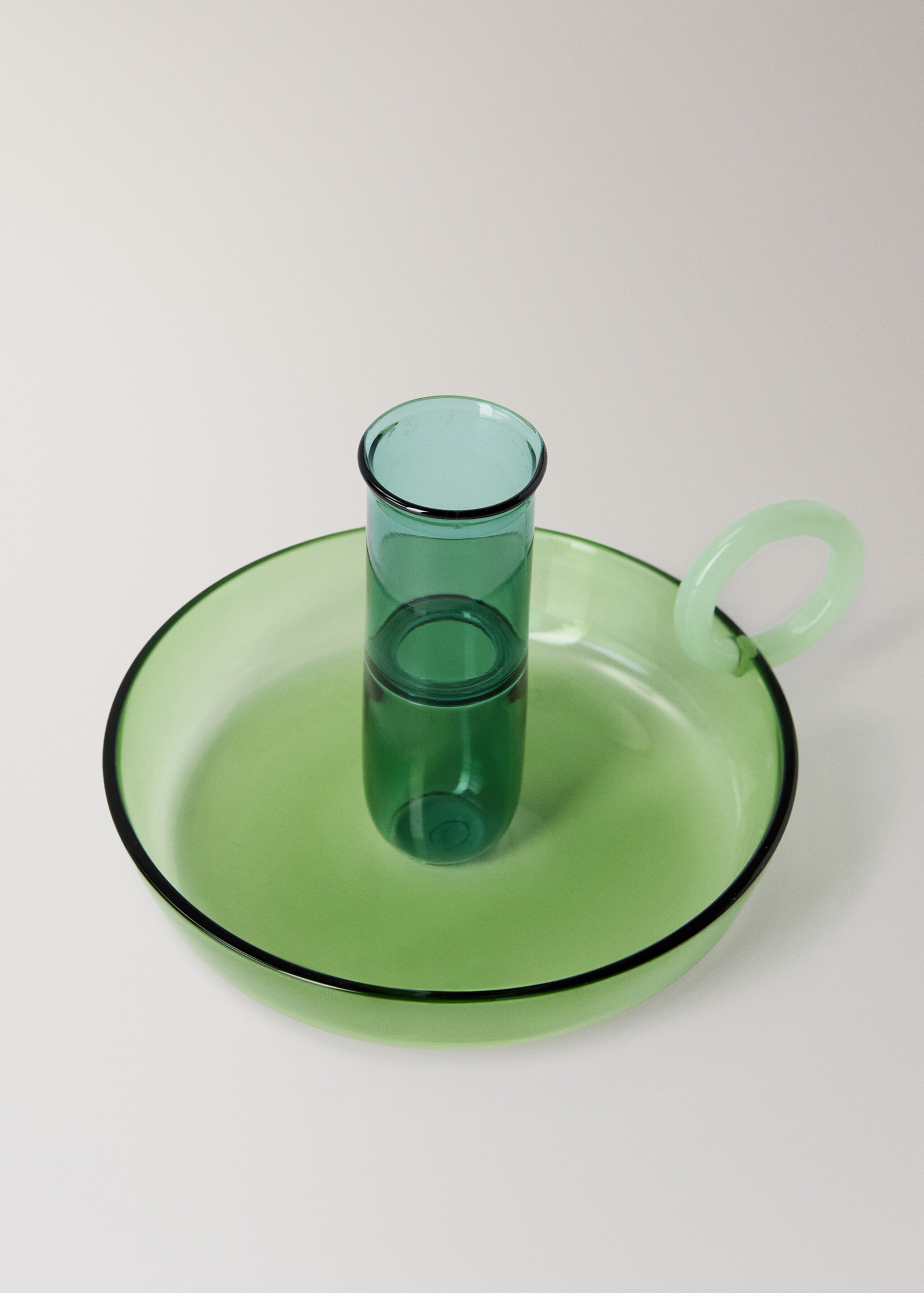 Borosilicate candelabra with two-tone handle - Details of the article 1, Green. Ref: 17021527-00.