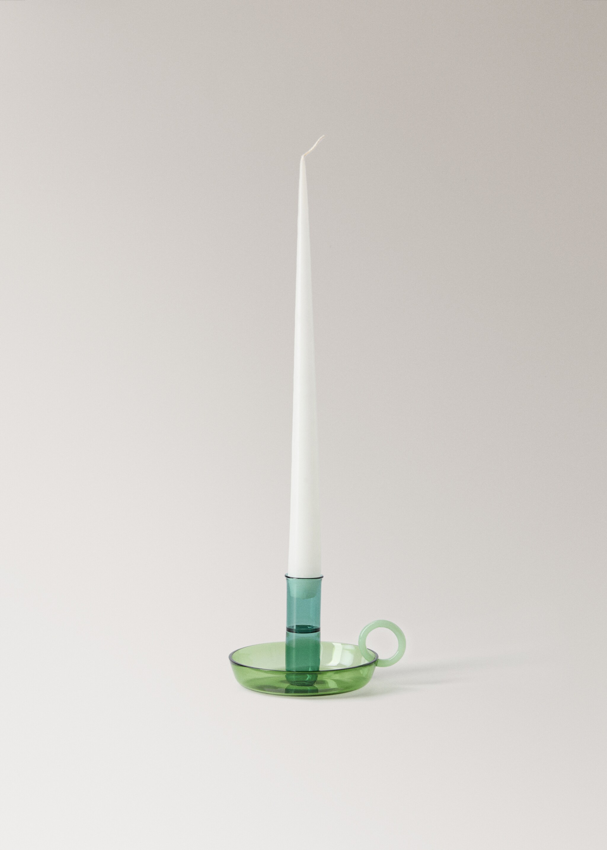 Borosilicate candelabra with two-tone handle - Details of the article 3, Green. Ref: 17021527-00.