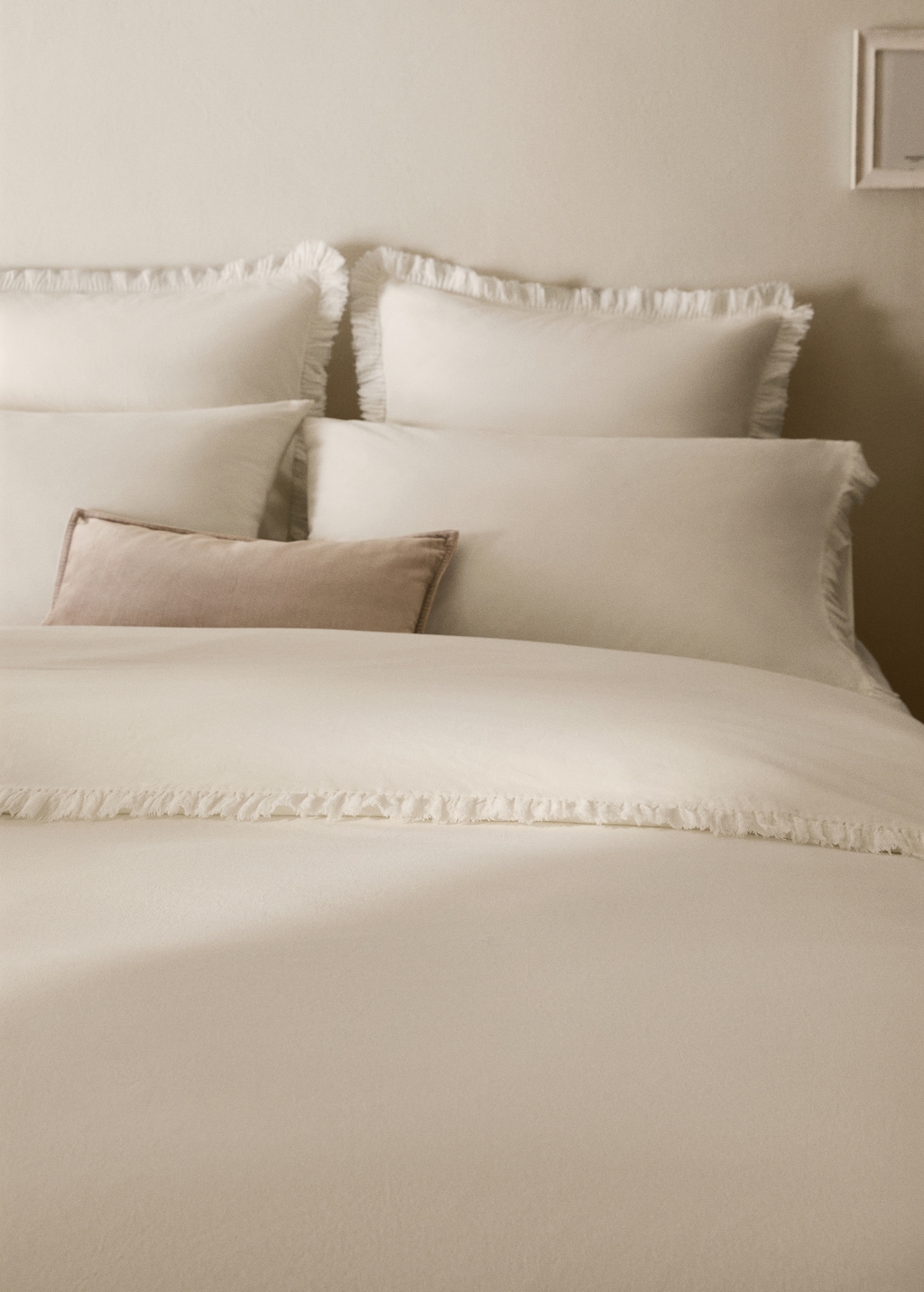 Percale cotton duvet cover with chiffon ruffle for 135 cm bed