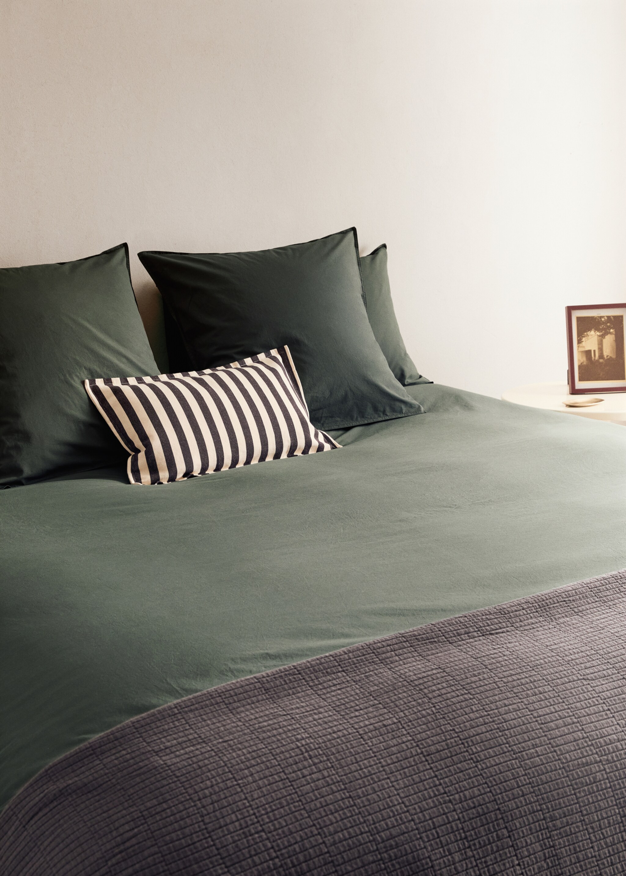Housse de couette popeline de coton double surpiqûre lit 180/200 cm - Détail de l'article 7, Vert foncé. Ref: 17021536-00.