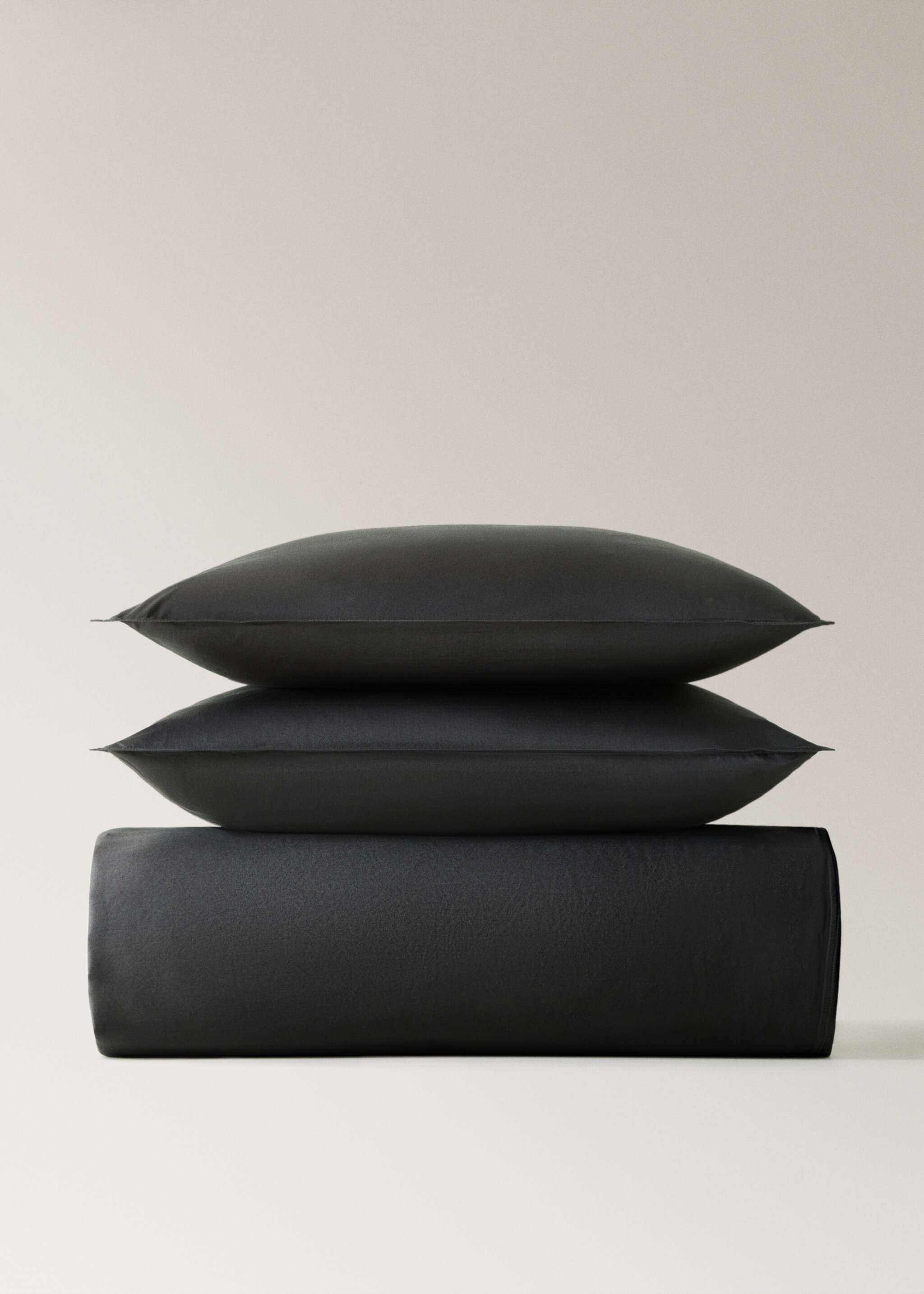 Bettbezug aus Baumwollsatin, zweifach gewaschen, gesteppt, 150/160 cm - Artikel ohne Model, Anthrazit. Ref: 17021539-00.