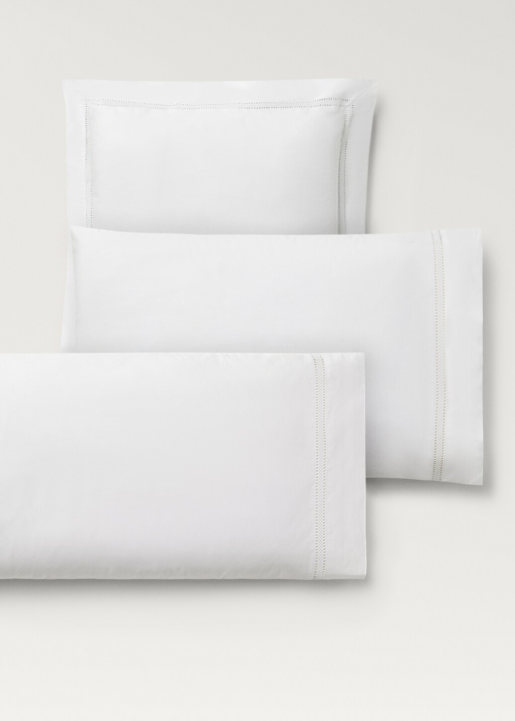 Cotton percale pillowcase with lace insert 45x110 cm