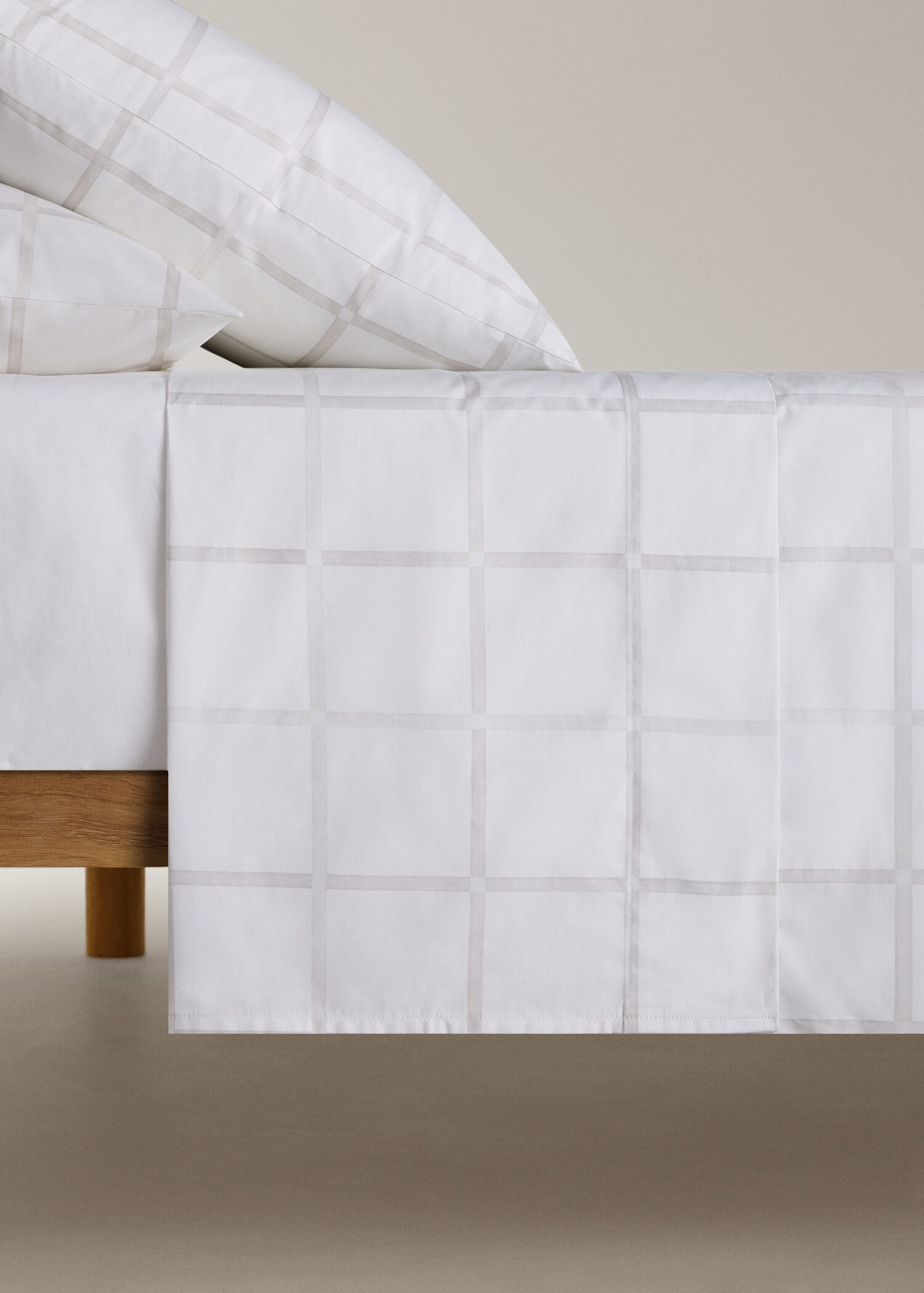 Top sheet in printed cotton percale check pattern for bed 180/200 cm - Article without model